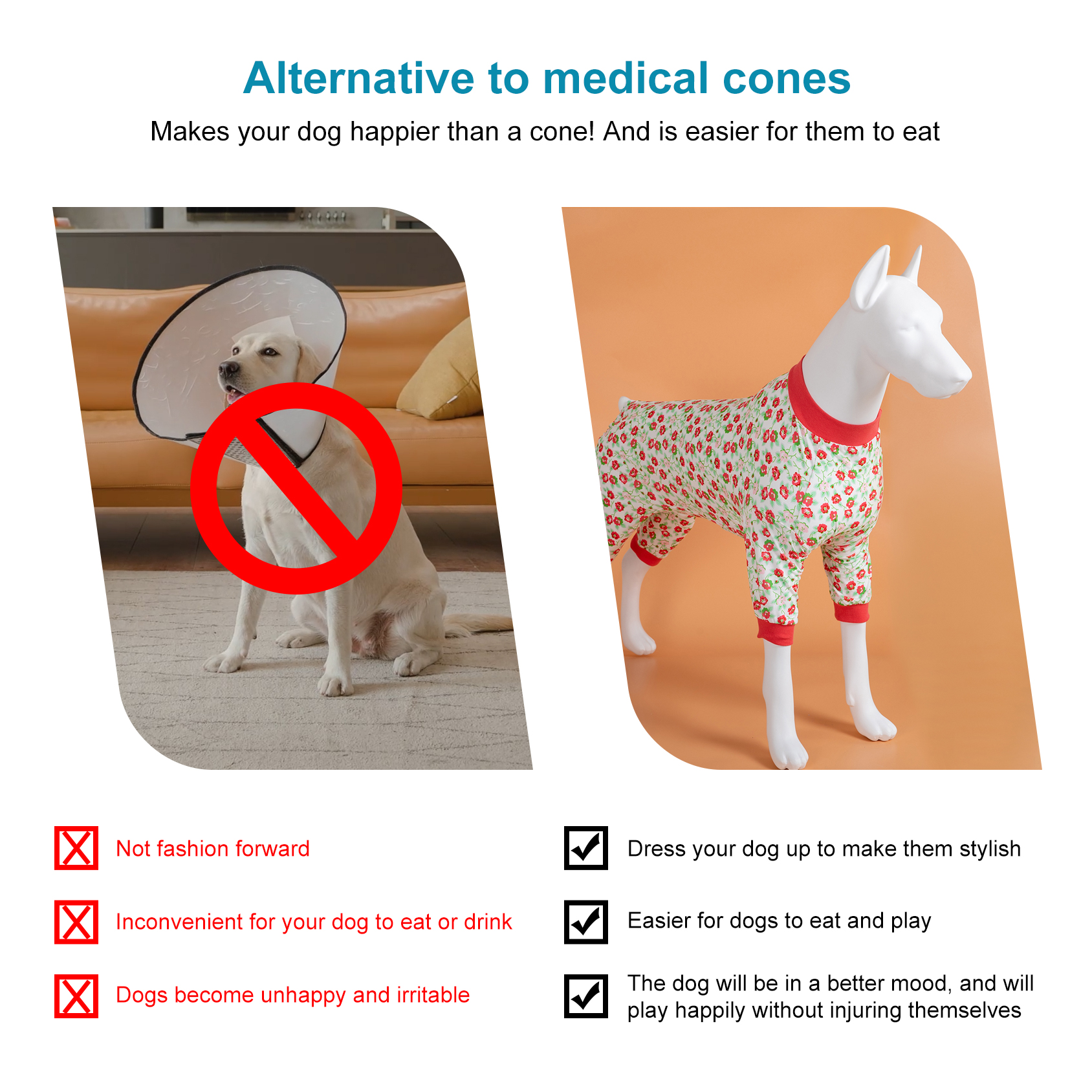 LovinPet Large Dog Knee Protection Pajama - Pink Rose Floral Design Full-Body Pajamas with Pink Accents