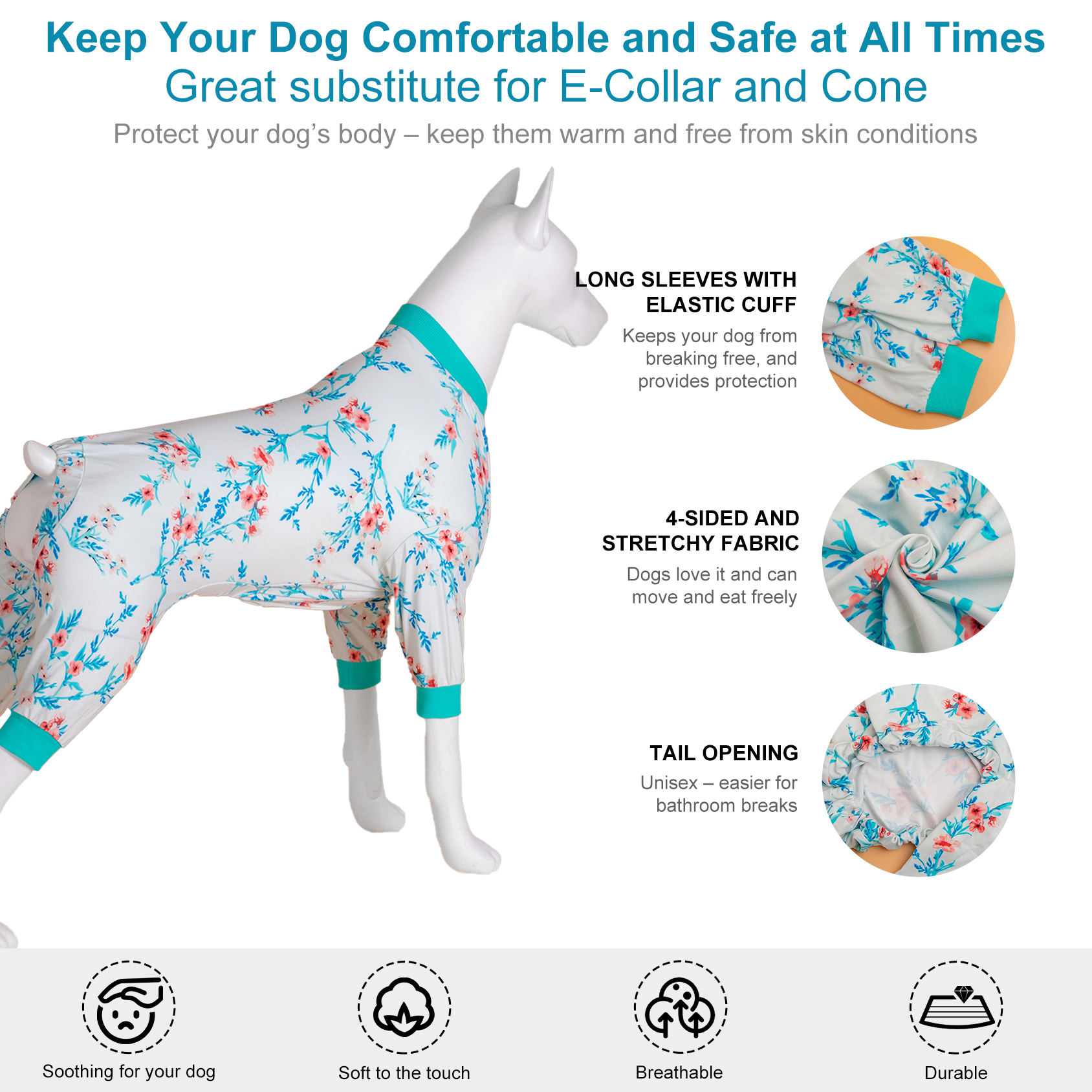 LovinPet Floral Print Pajama for Large Dogs - Elegant Nature Theme