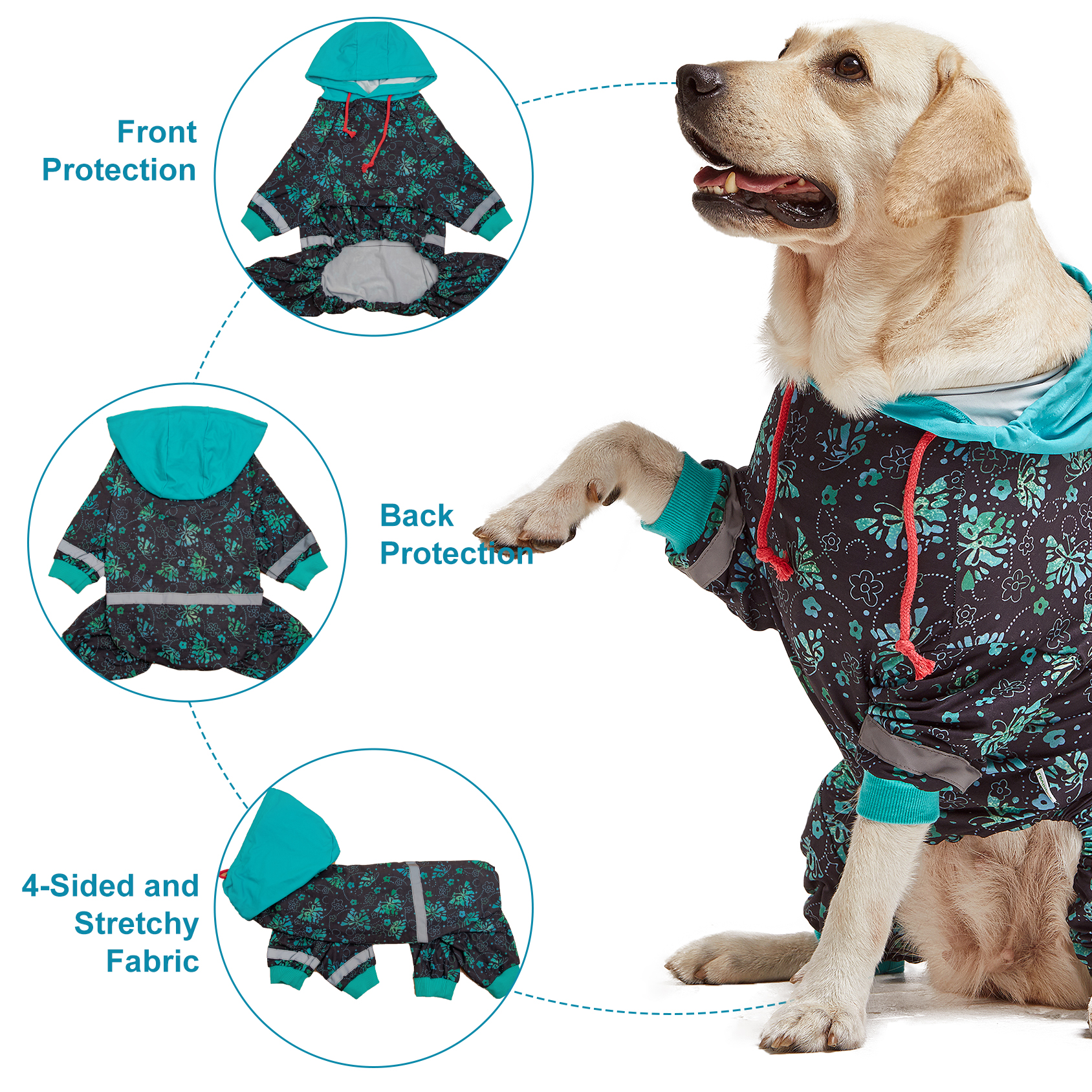 LovinPet Large Dog Pajamas Onesie with Hoodies - Butterfly Floral Pattern for Big Dogs