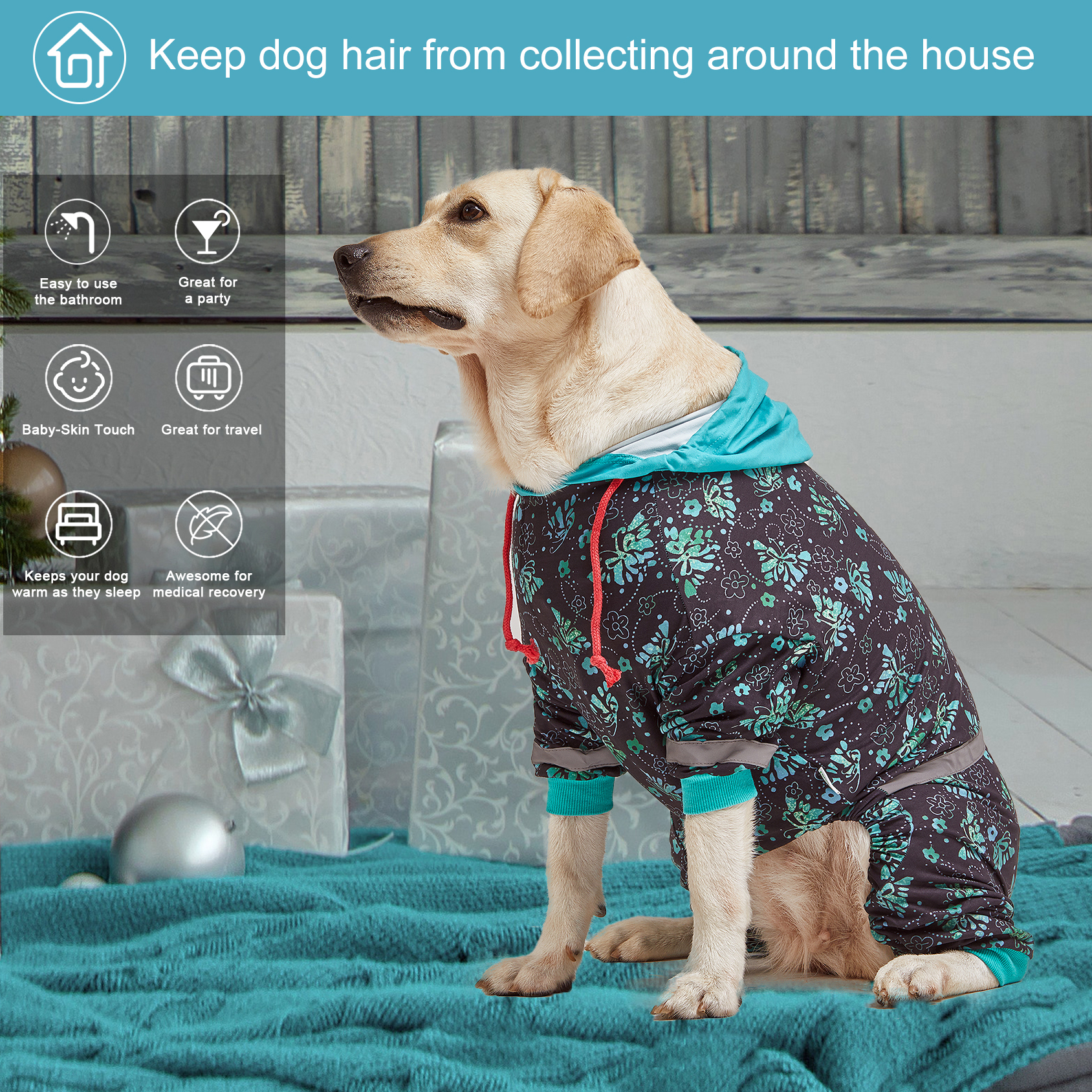 LovinPet Large Dog Pajamas Onesie with Hoodies - Butterfly Floral Pattern for Big Dogs