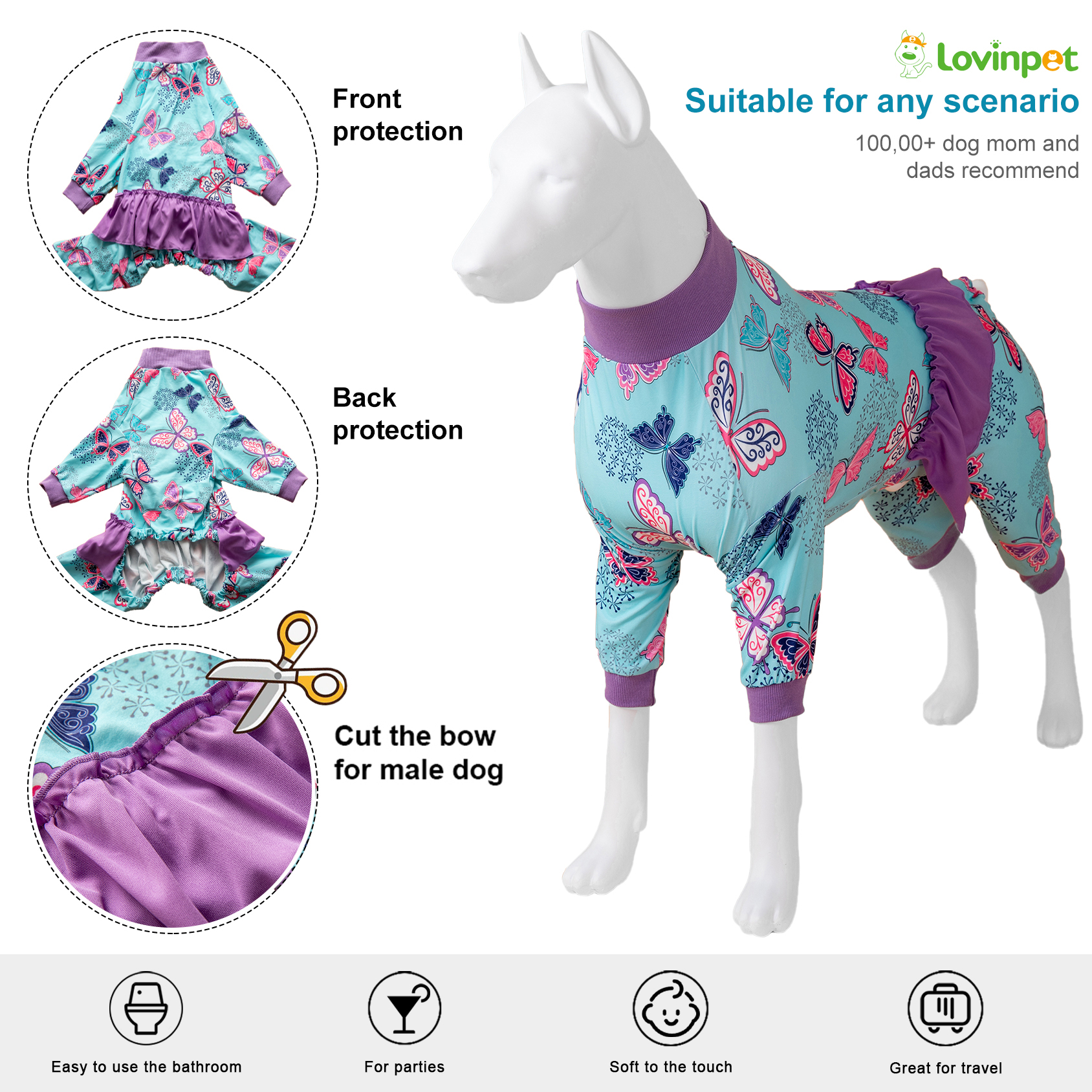 LovinPet Butterfly Design Large Dog Pajamas with Skirt