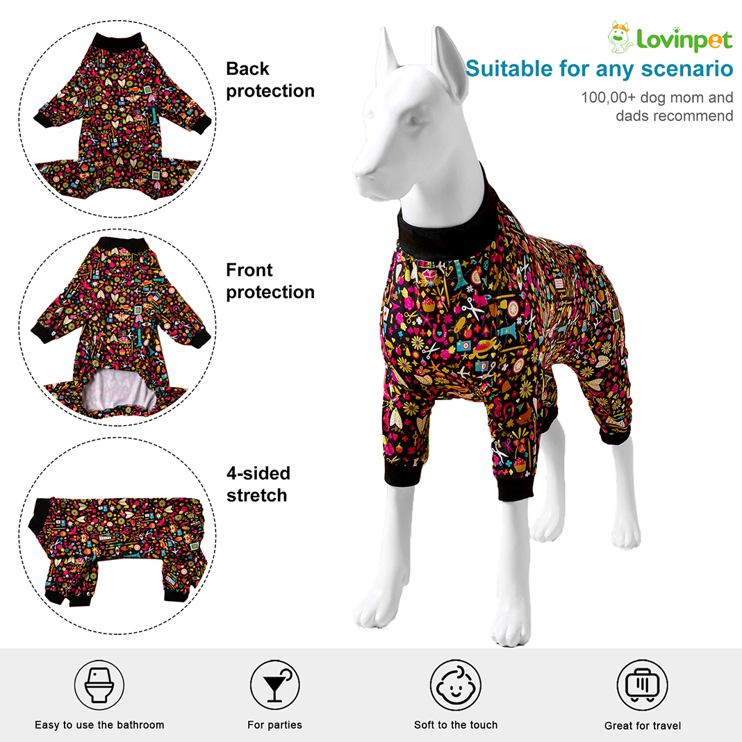 LovinPet Large Dog Pajamas Onesie - Colorful Abstract Sleepwear for Big Dogs