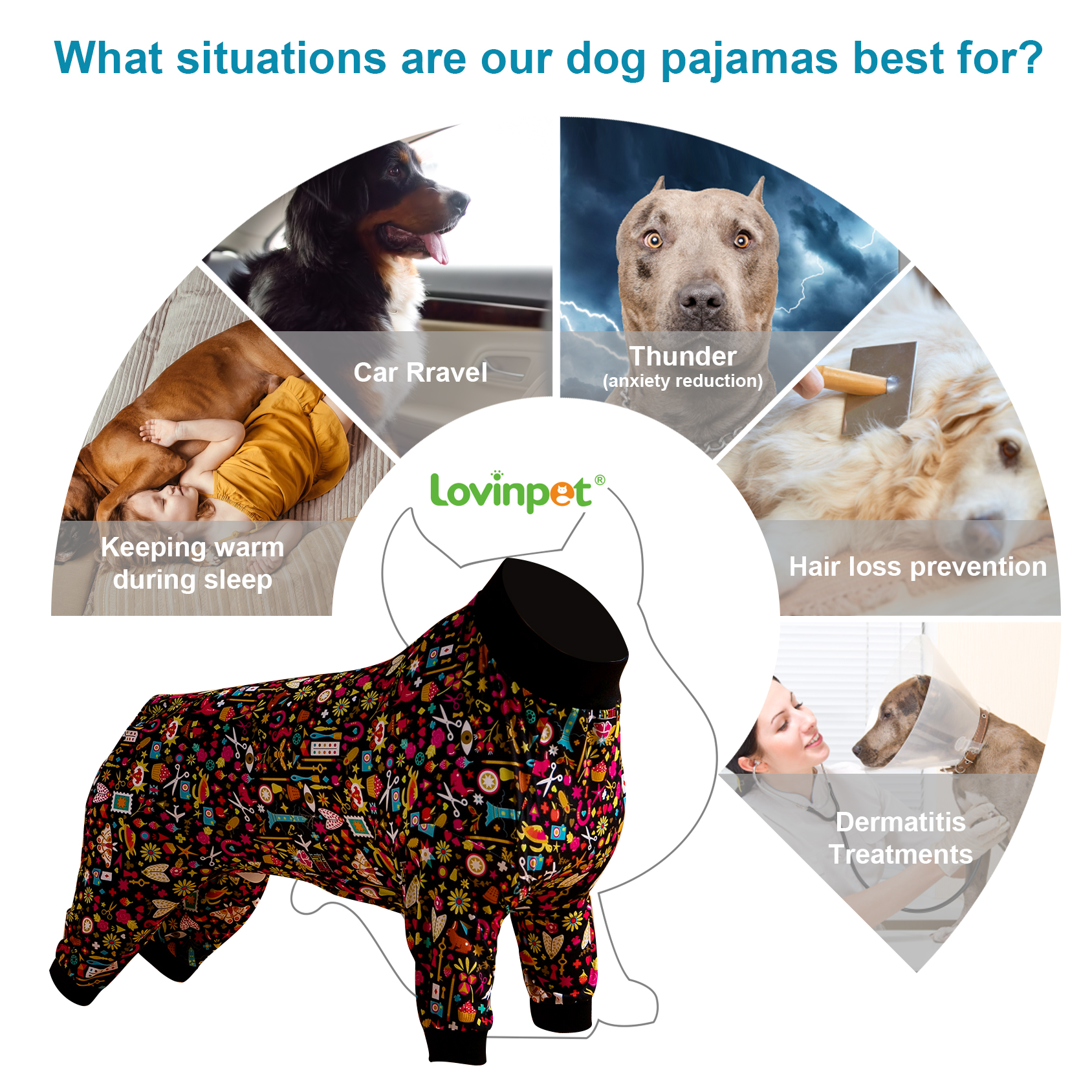 LovinPet Large Dog Pajamas Onesie - Colorful Abstract Sleepwear for Big Dogs