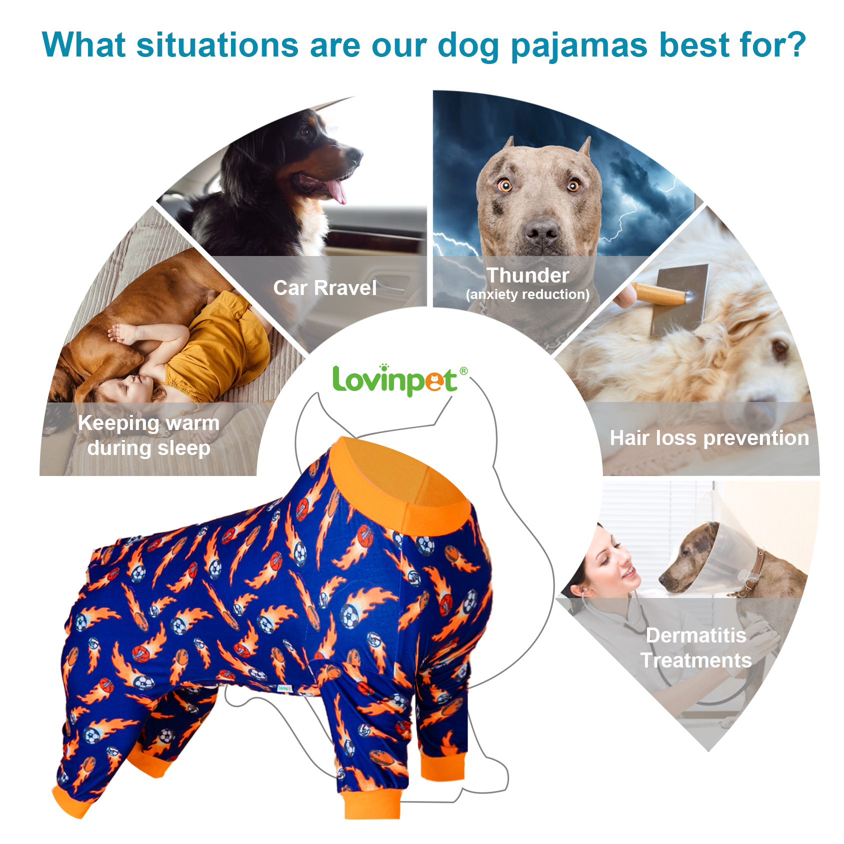 LovinPet Pitbull Dog Clothes - Lightweight Stretchy Fabric, Ball Print, Post Surgery Dog Onesie, UV Protection, Easy to Wear Adorable Dog Jumpsuit, Medium & Large & Giant
