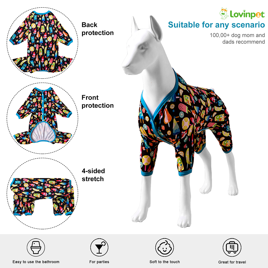 LovinPet Large Dog Pajamas Onesie - Playful Ice Cream Design with Turquoise Trim