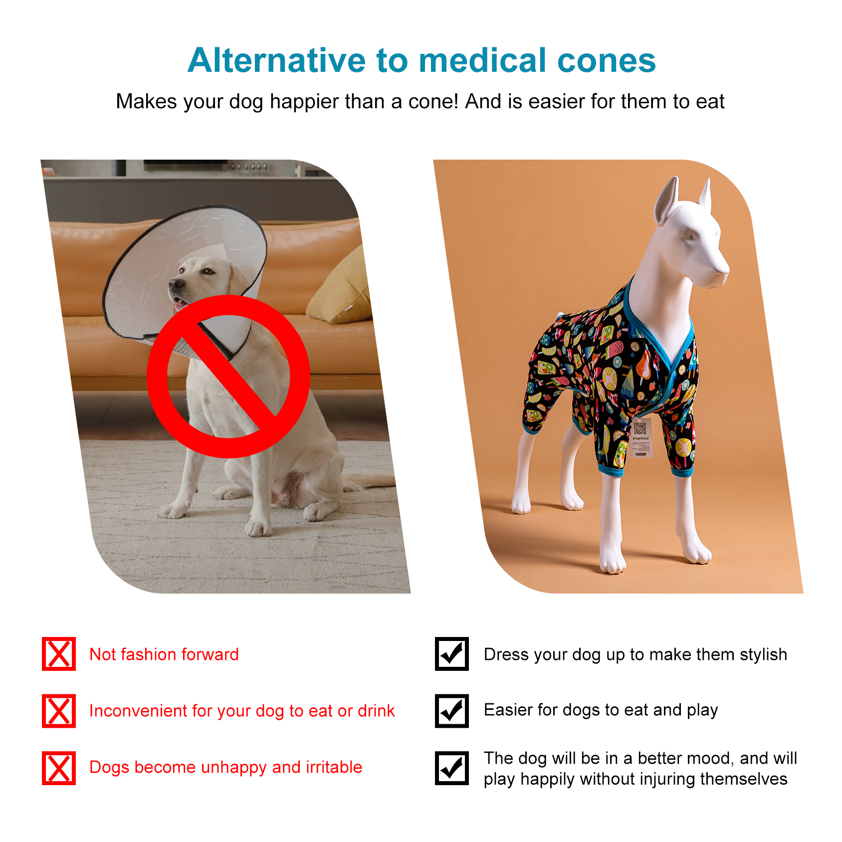 LovinPet Large Dog Pajamas Onesie - Playful Ice Cream Design with Turquoise Trim