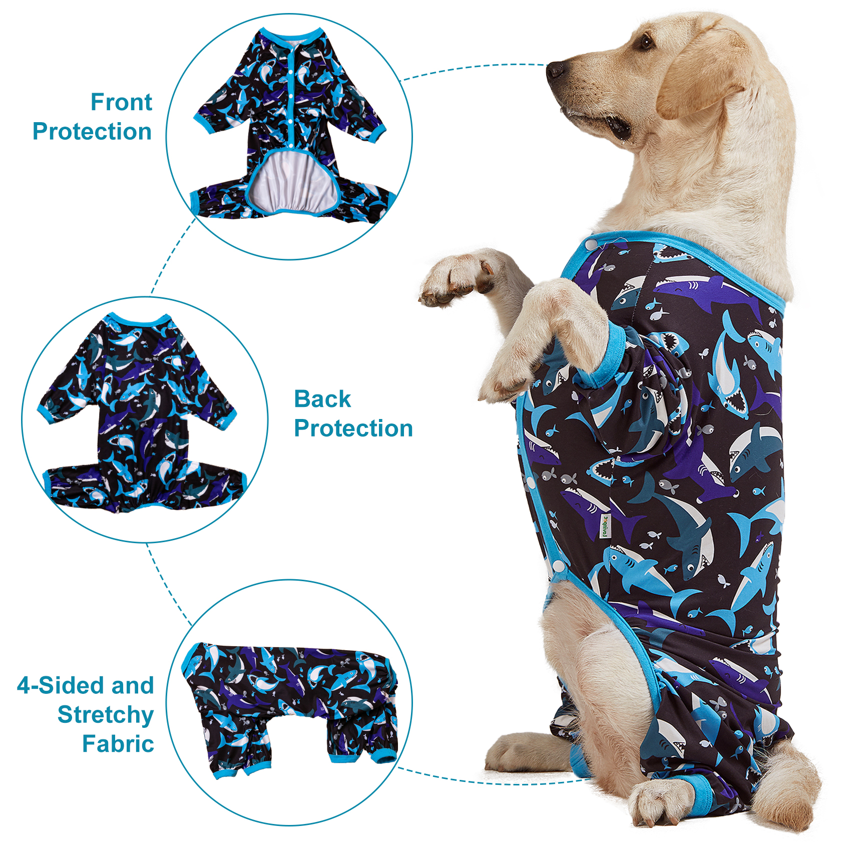 LovinPet Large Dog Pajama - Shark and Ocean Adventure Print for Large Dogs