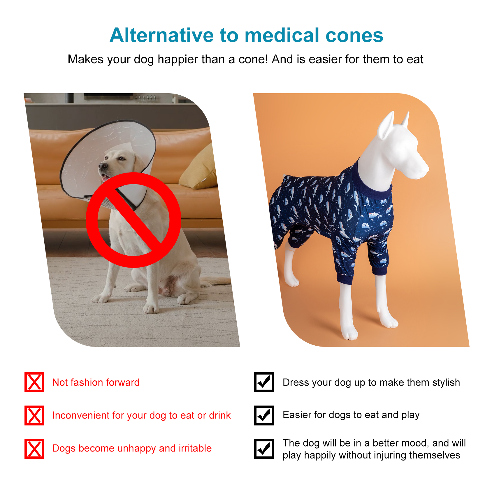 LovinPet Large Dog Pajama - Whale and Ocean Wave Print Pajamas for Large Dogs