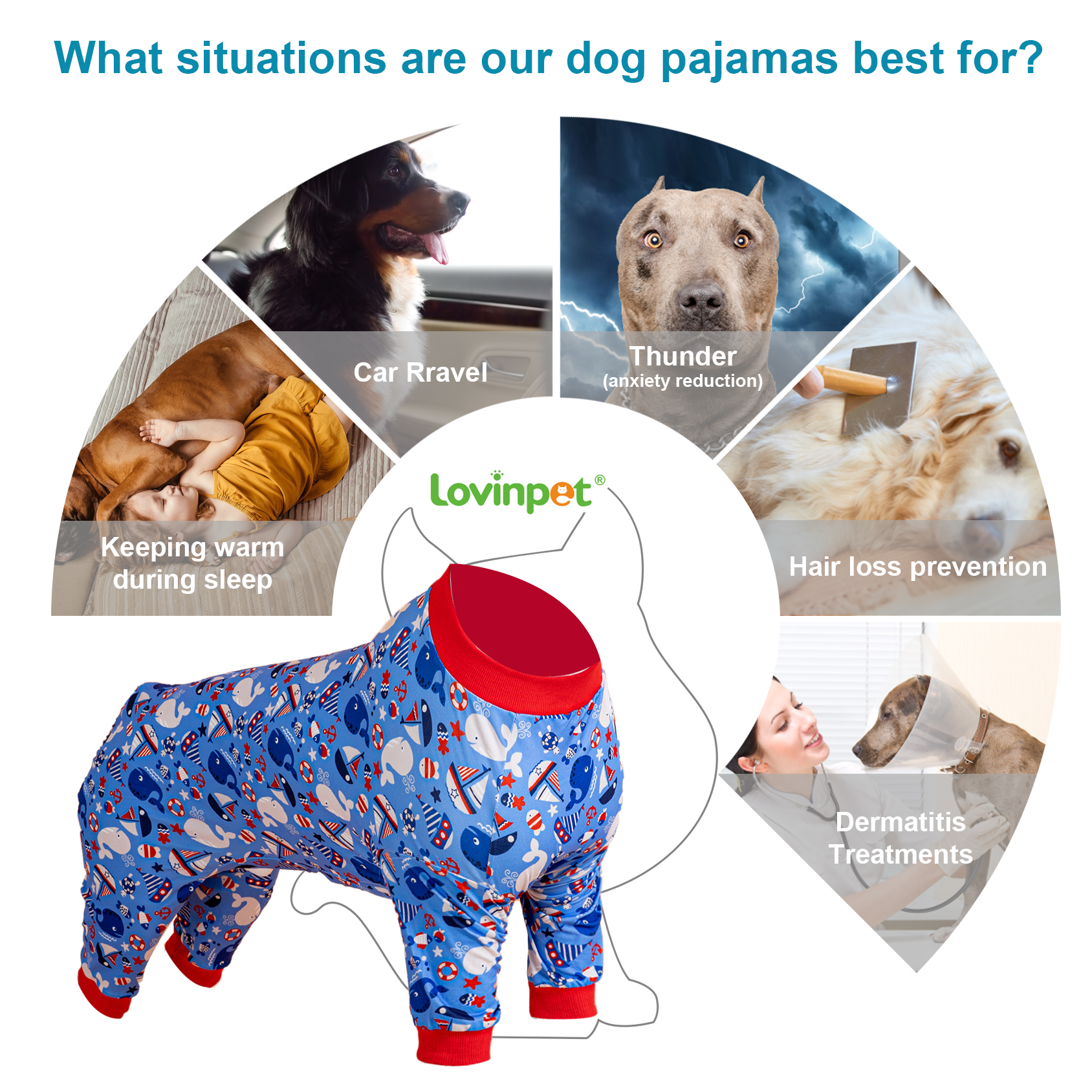 LovinPet Large Dog Pajama - Nautical Print with Boats and Fish