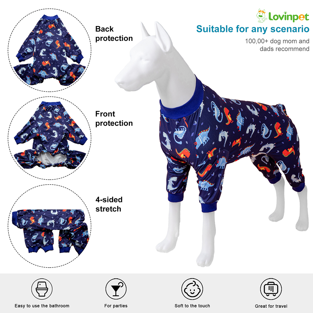 LovinPet Large Dog Pajama - Playful Dinosaur Print Pajamas for Large Dogs