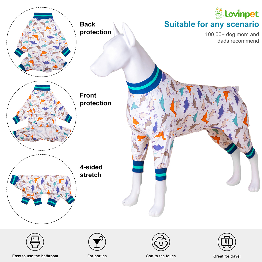 LovinPet Large Dog Flannel Pajama - Colorful Dinosaur Print Pajamas for Large Dogs
