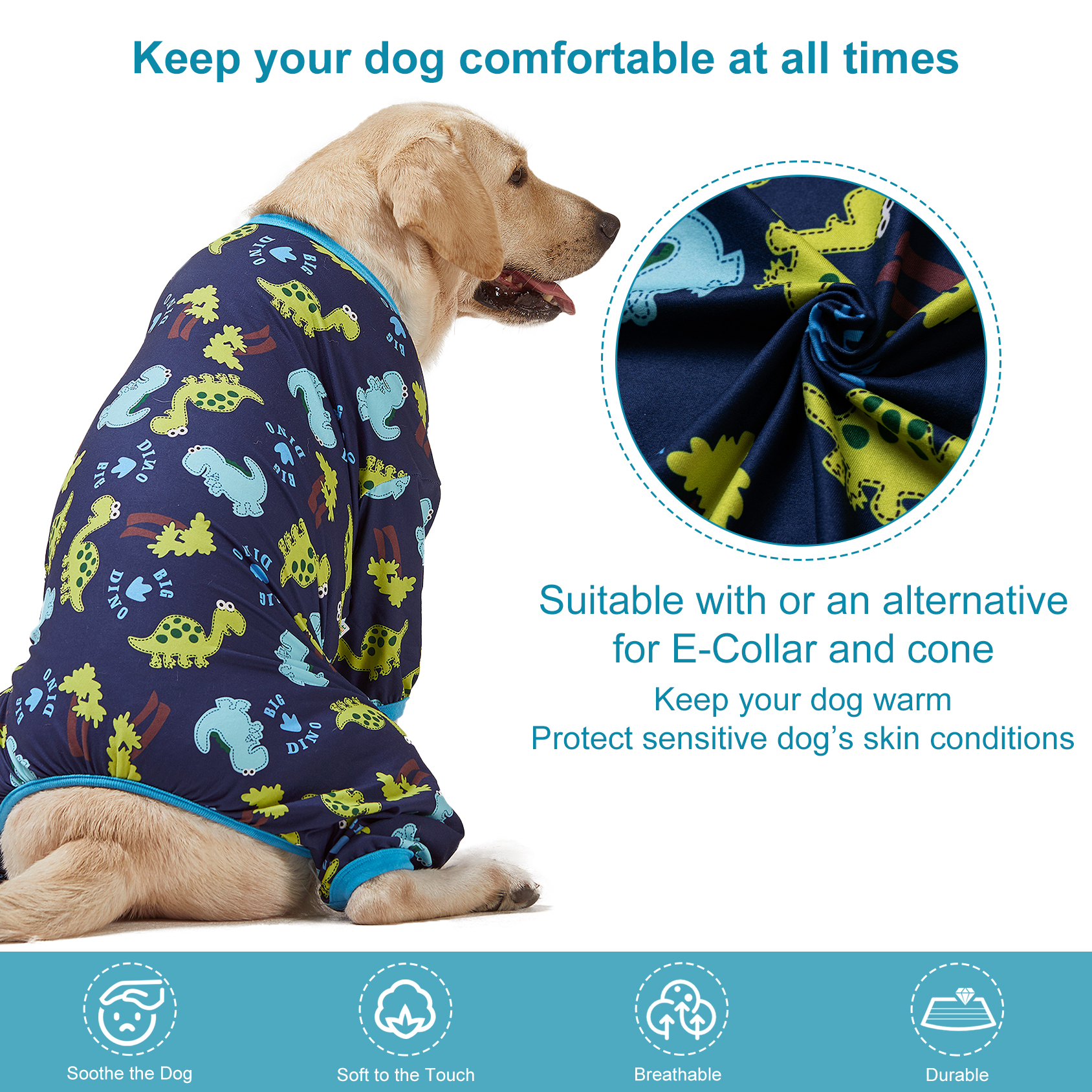 LovinPet Large Dog Pajama - Dinosaur Adventure Design
