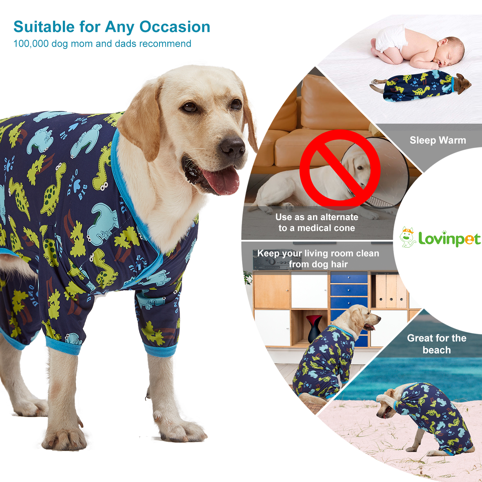 LovinPet Large Dog Pajama - Dinosaur Adventure Design
