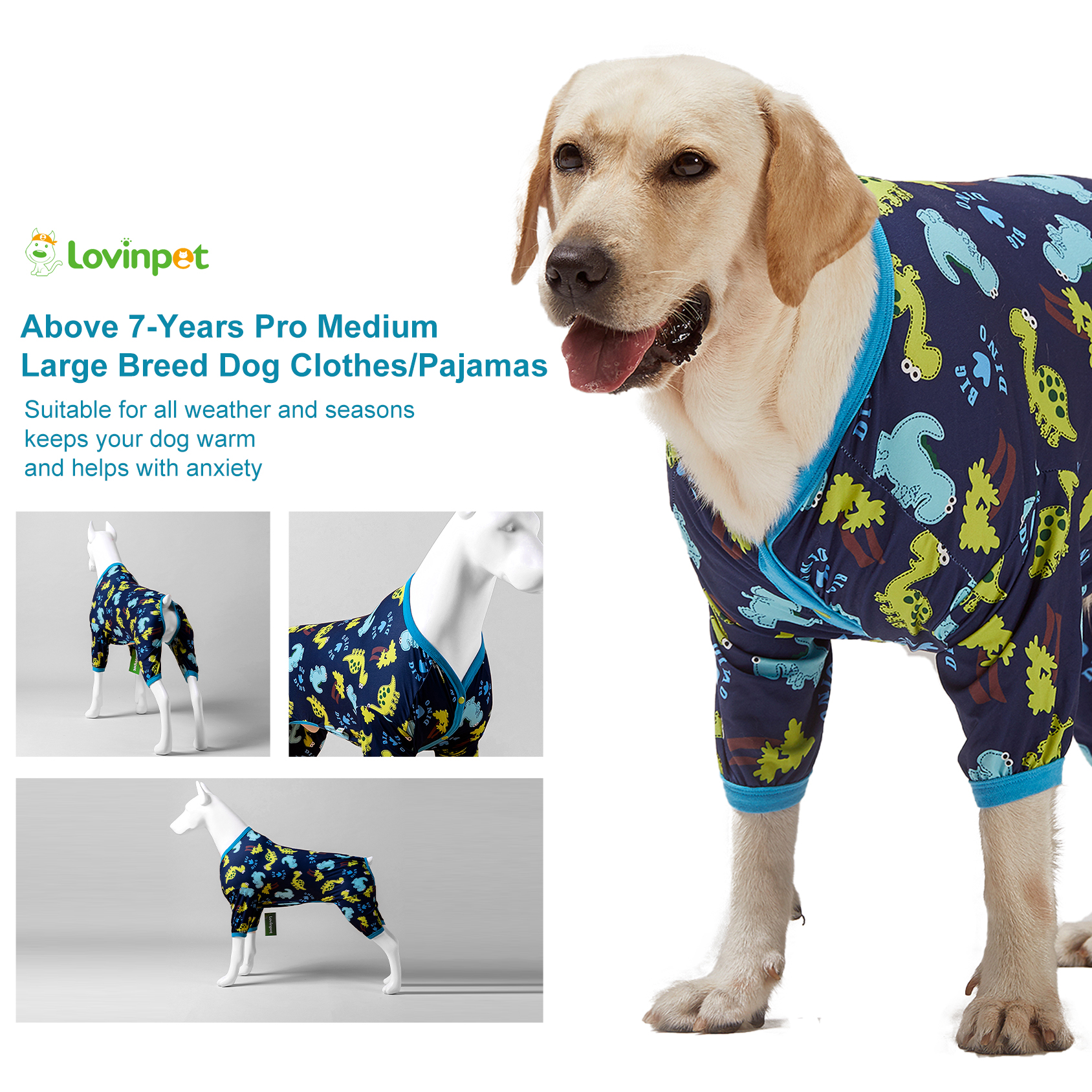 LovinPet Large Dog Pajama - Dinosaur Adventure Design
