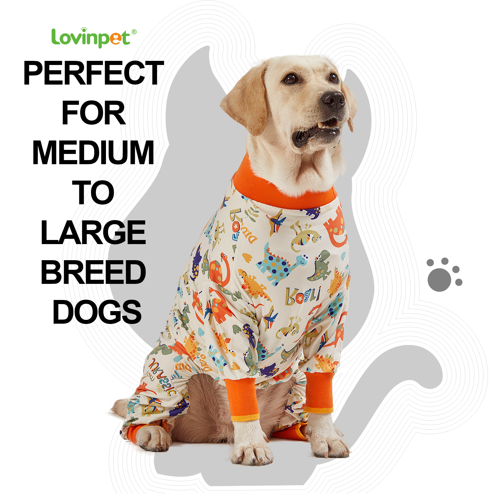 LovinPet Large Dog Pajama - Playful Dinosaur Print with Spikes