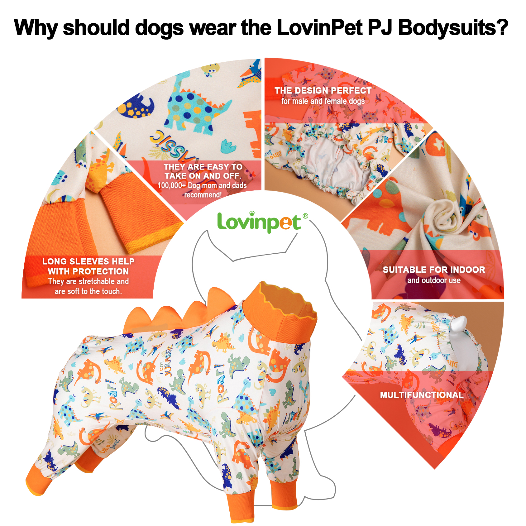 LovinPet Large Dog Pajama - Playful Dinosaur Print with Spikes