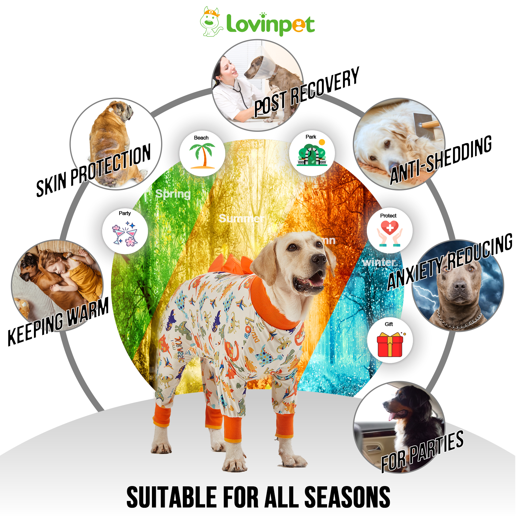 LovinPet Large Dog Pajama - Playful Dinosaur Print with Spikes