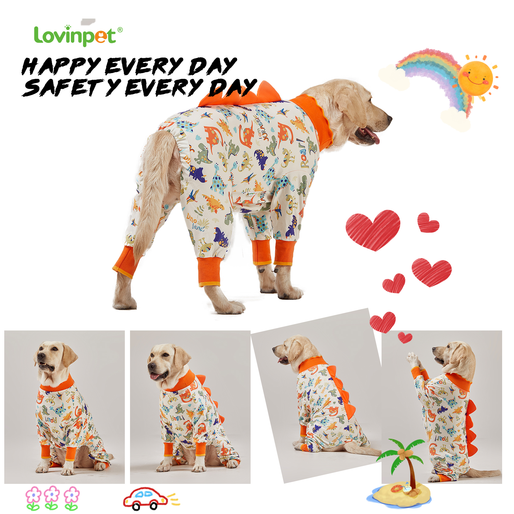 LovinPet Large Dog Pajama - Playful Dinosaur Print with Spikes
