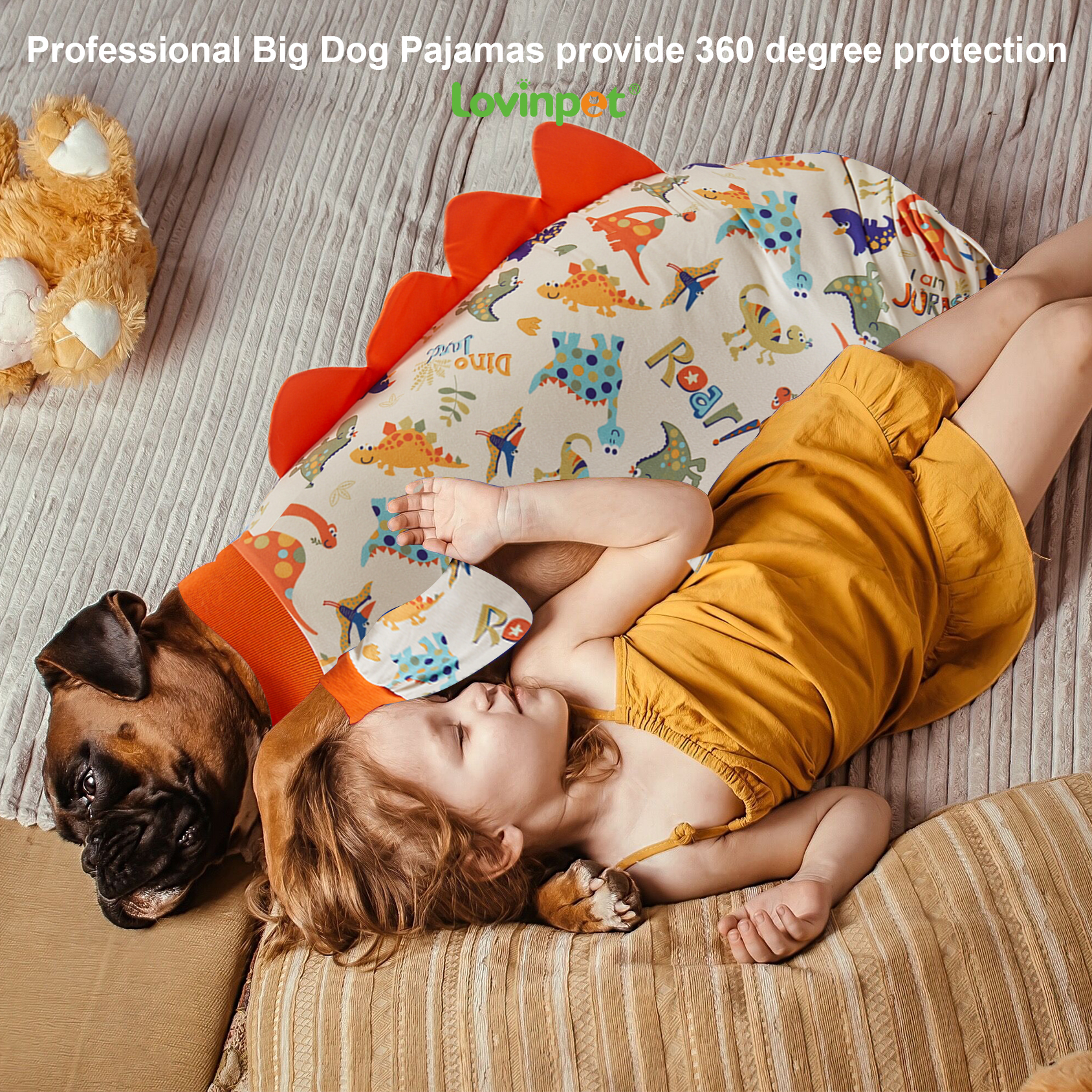 LovinPet Large Dog Pajama - Playful Dinosaur Print with Spikes