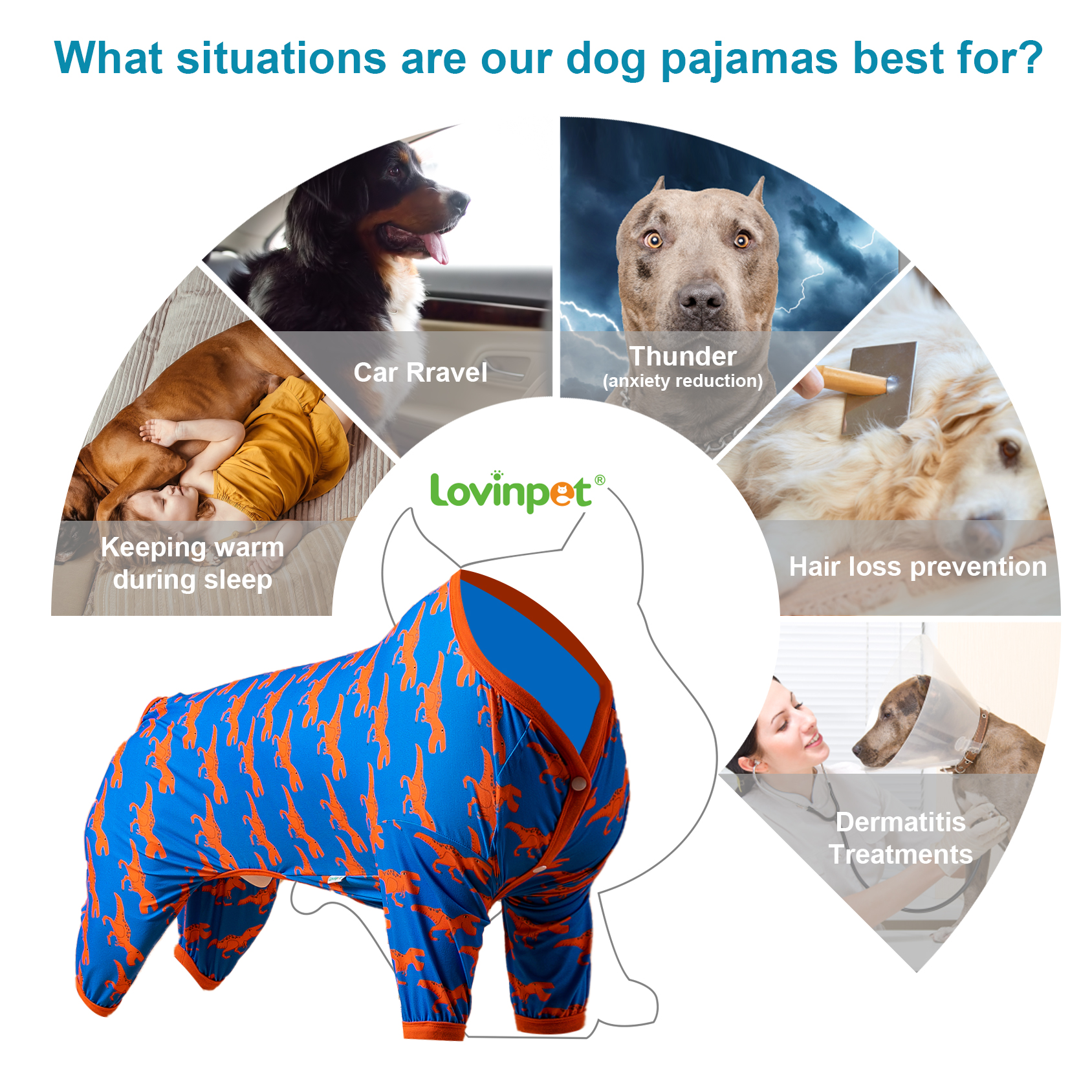 LovinPet Large Dog Pajamas - Stretch Large Dog Pjs, Orange Print, Wound Care and Post Surgery Shirt, UV Protection, Pet Anxiety Relief Shirt,Large Dog Onesies, Medium & Large & Giant