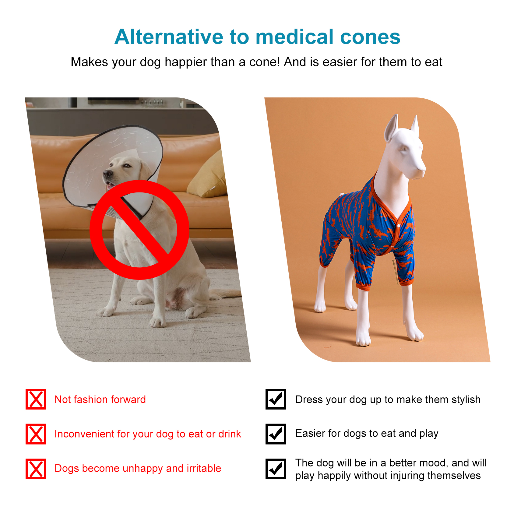 LovinPet Large Dog Pajamas - Stretch Large Dog Pjs, Orange Print, Wound Care and Post Surgery Shirt, UV Protection, Pet Anxiety Relief Shirt,Large Dog Onesies, Medium & Large & Giant