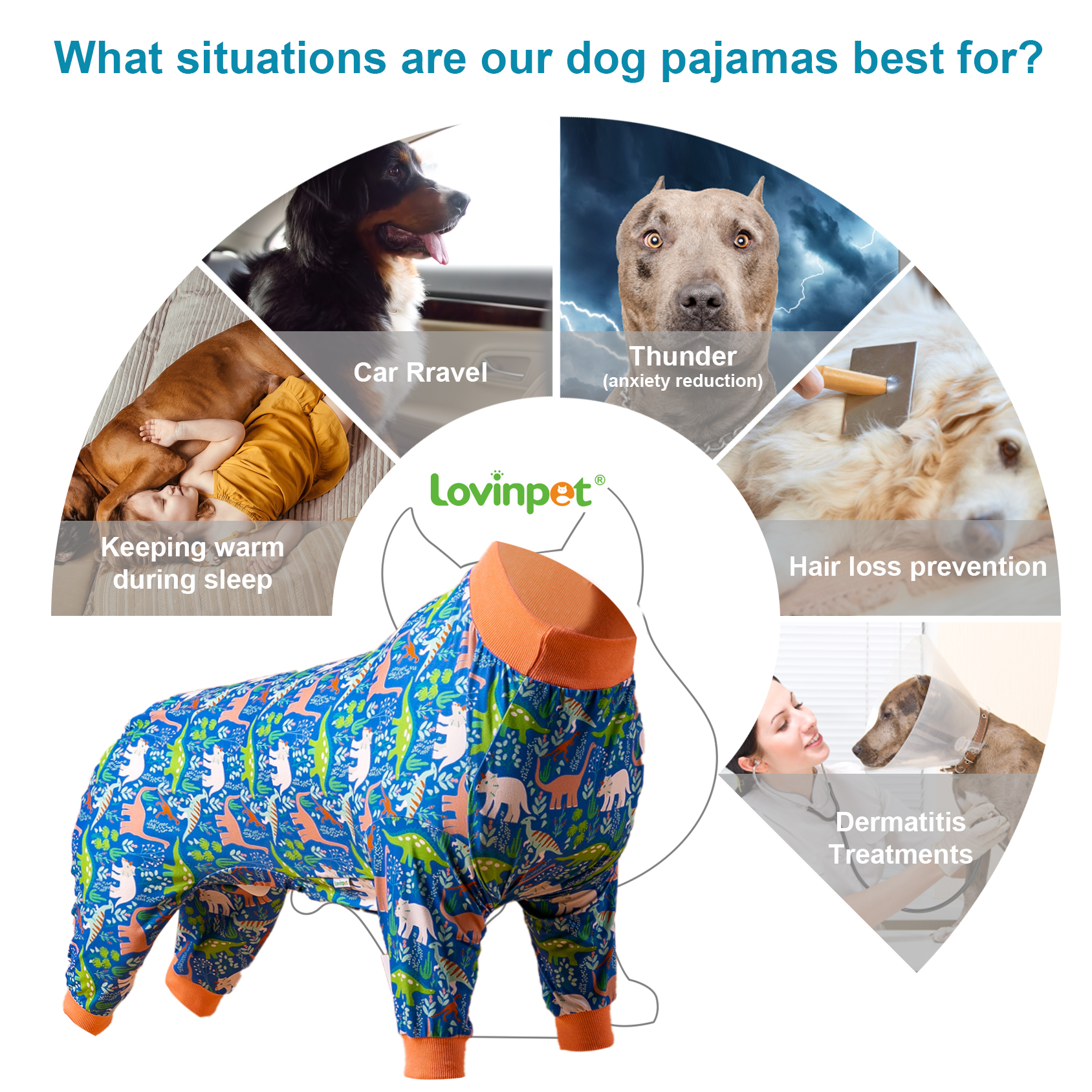 LovinPet Dinosaur Print Pajama for Large Dogs - Playful Prehistoric Theme