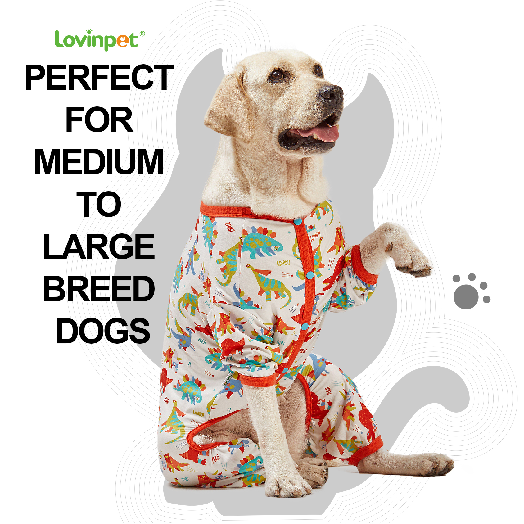LovinPet Large Dog Pajamas Onesie - Playful Cartoon Dinosaur Design for Big Breeds