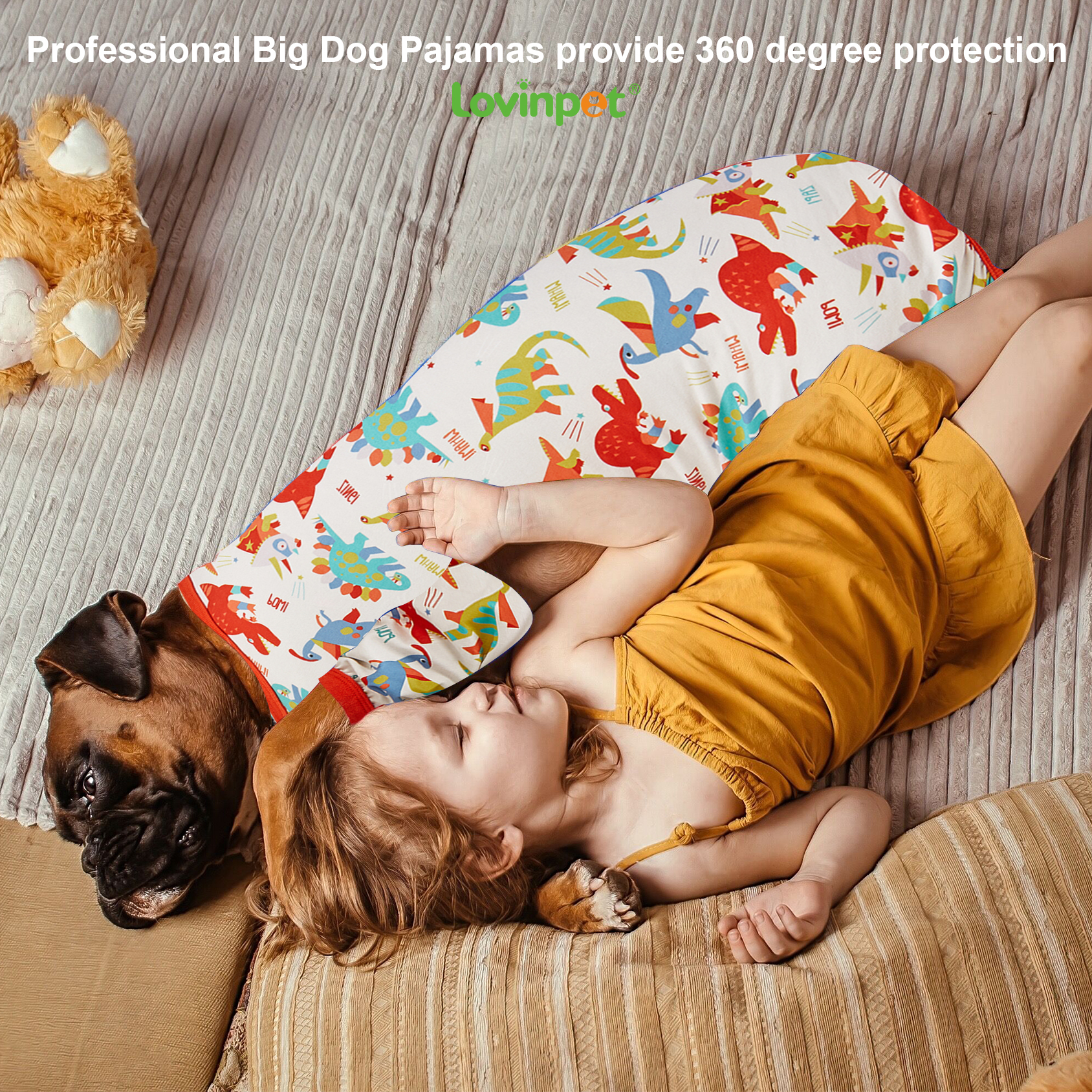 LovinPet Large Dog Pajamas Onesie - Playful Cartoon Dinosaur Design for Big Breeds