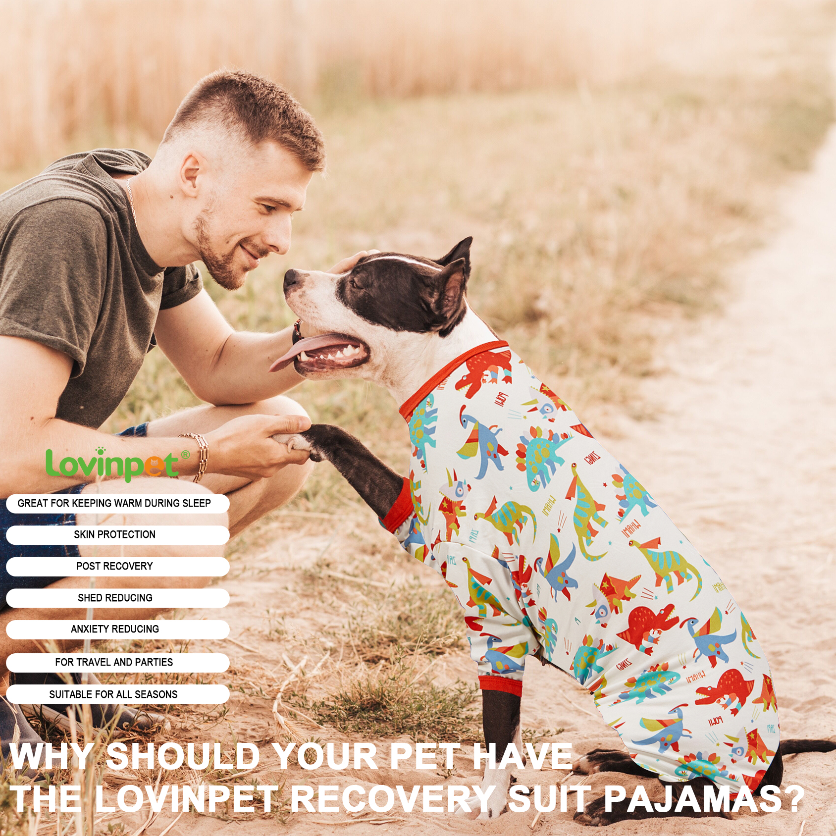 LovinPet Large Dog Pajamas Onesie - Playful Cartoon Dinosaur Design for Big Breeds