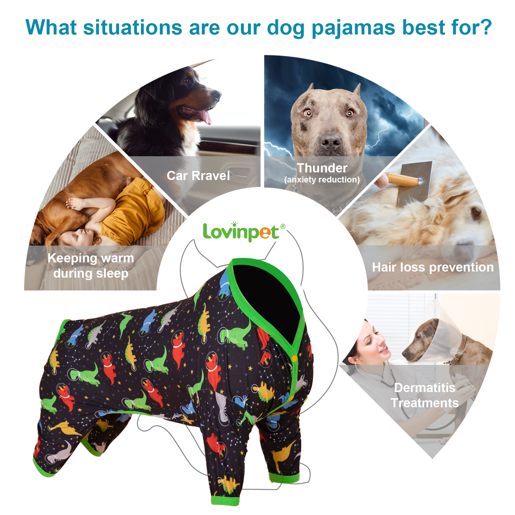 LovinPet Large Dog Pajama - Space Dino Adventure