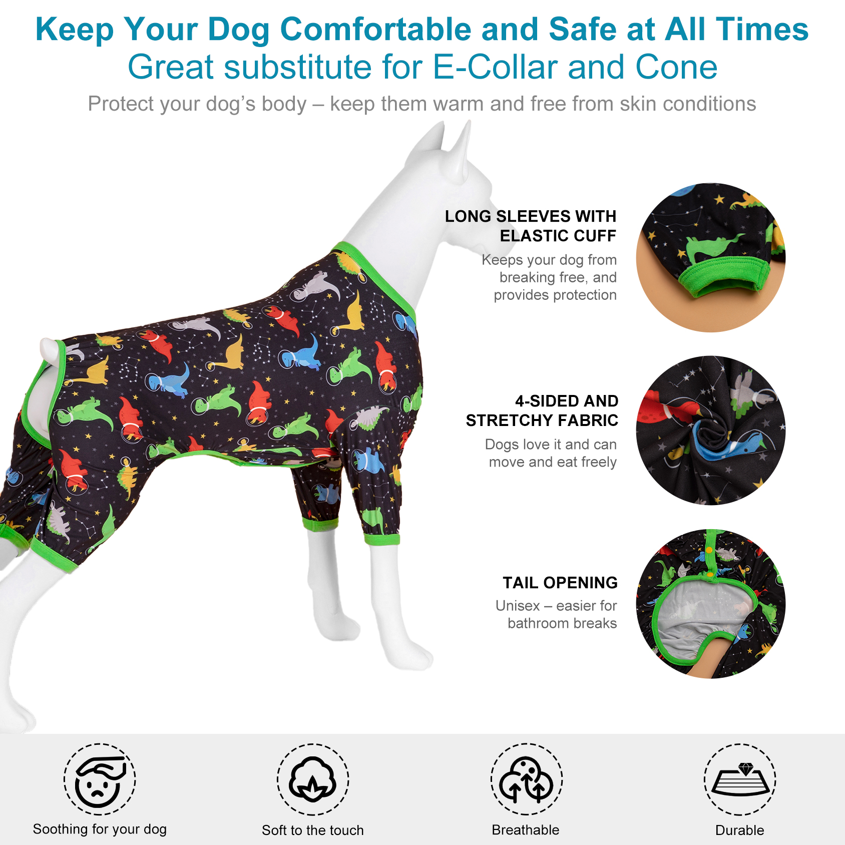LovinPet Large Dog Pajama - Space Dino Adventure