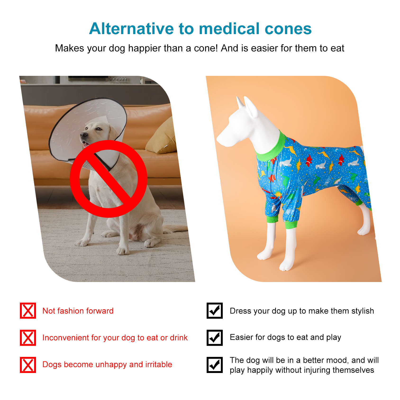 LovinPet Large Dog Pajama - Fun Dinosaur Blue & Green Full-Body Pajamas