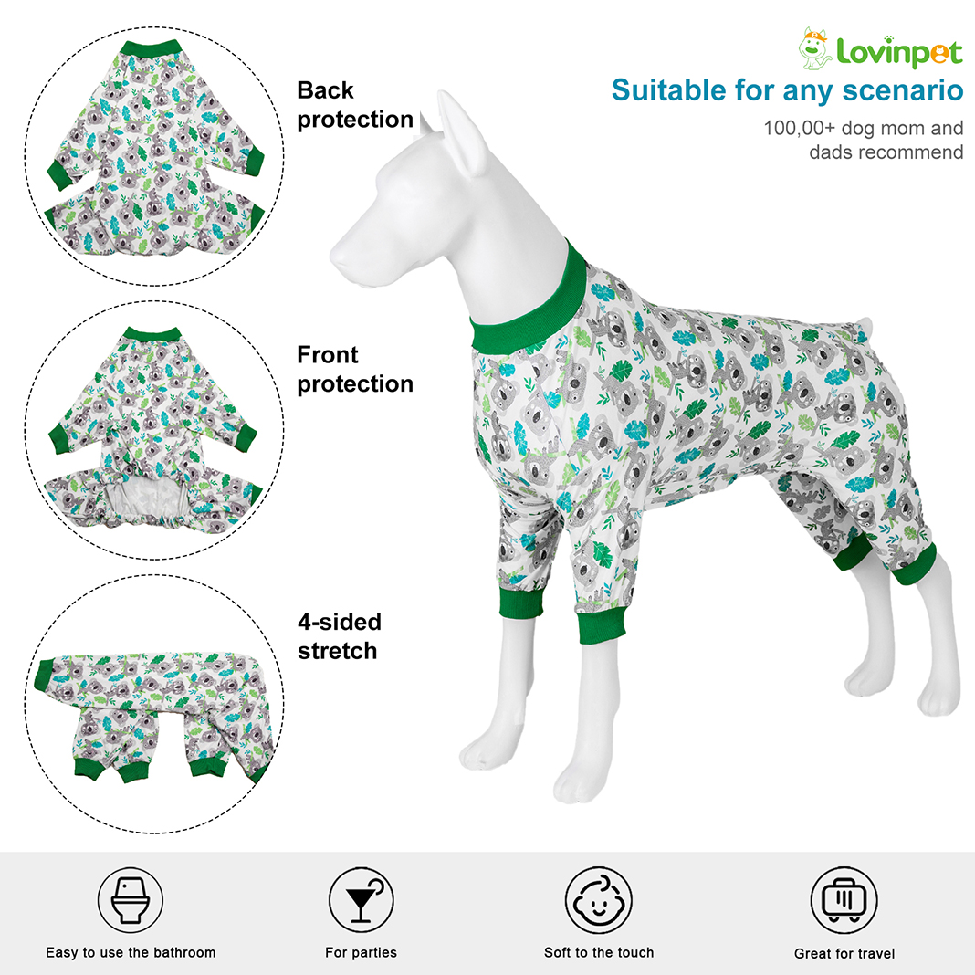 LovinPet Large Dog Pajama - Cute Koala Print Pajamas with Green Accents
