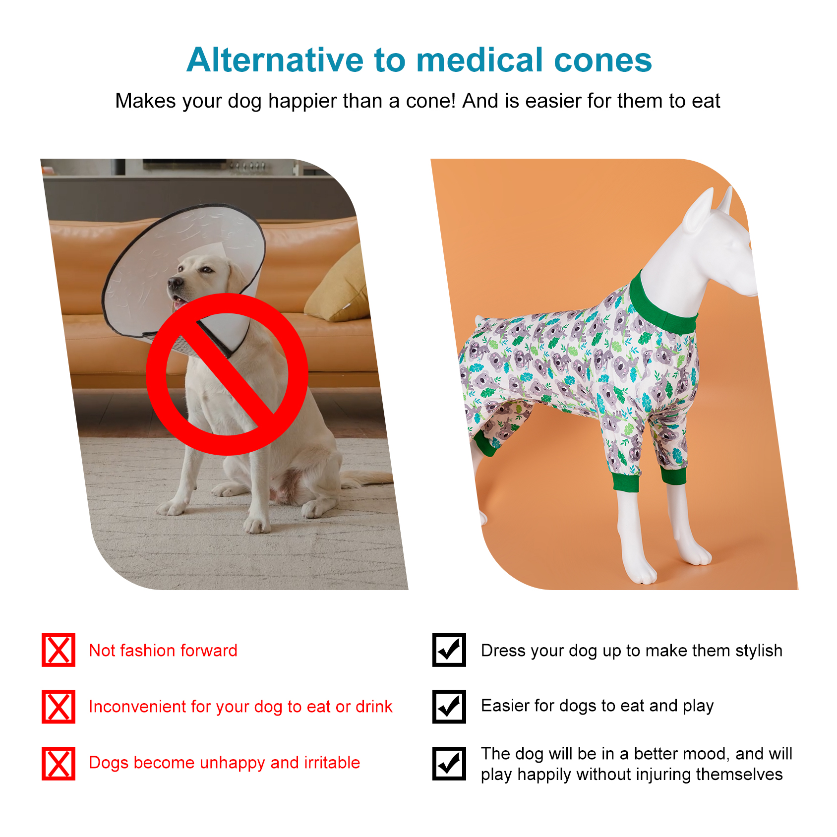 LovinPet Large Dog Pajama - Cute Koala Print Pajamas with Green Accents