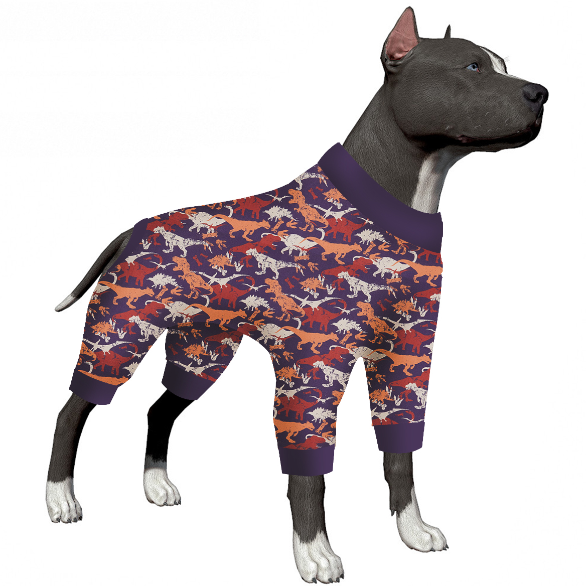 LovinPet Large Dog Pajama - Dinosaur Adventure Purple Pajamas for Big Dogs