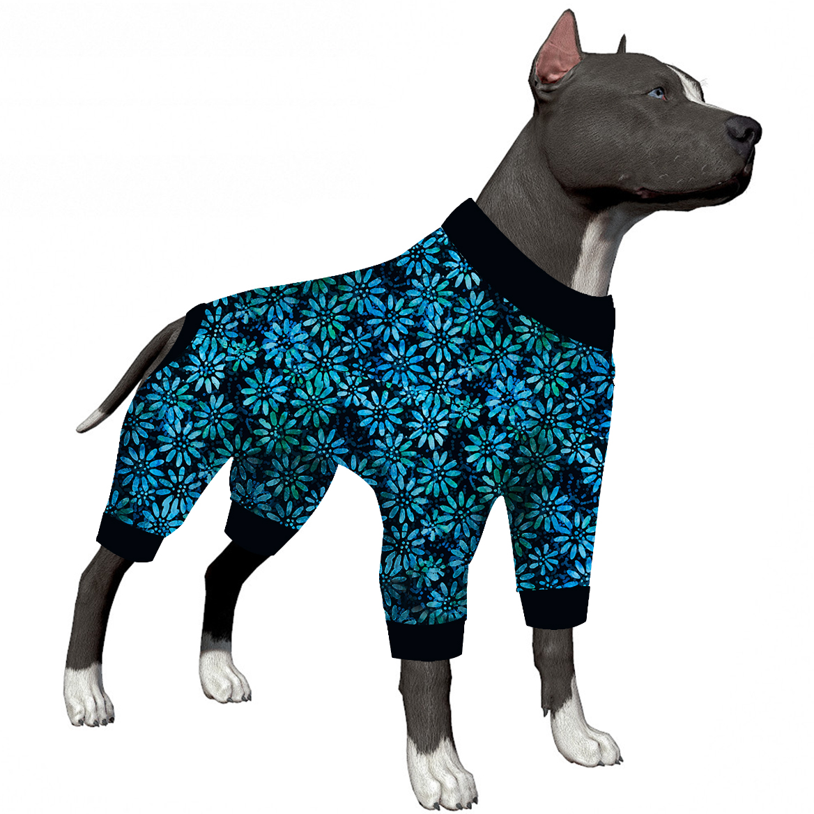 LovinPet Large Dog Pajama - Elegant Blue Floral Pattern