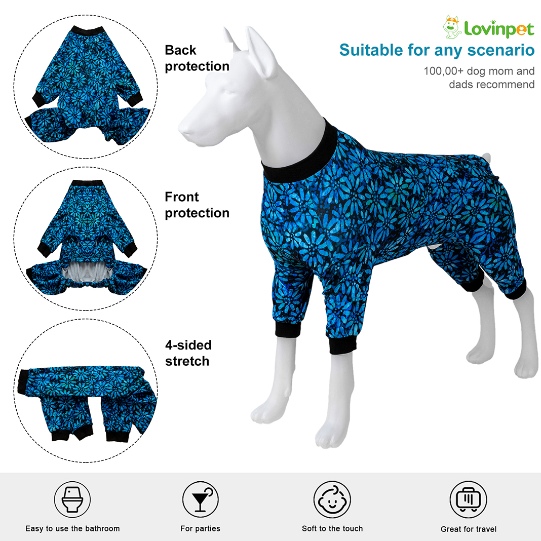 LovinPet Large Dog Pajama - Elegant Blue Floral Pattern