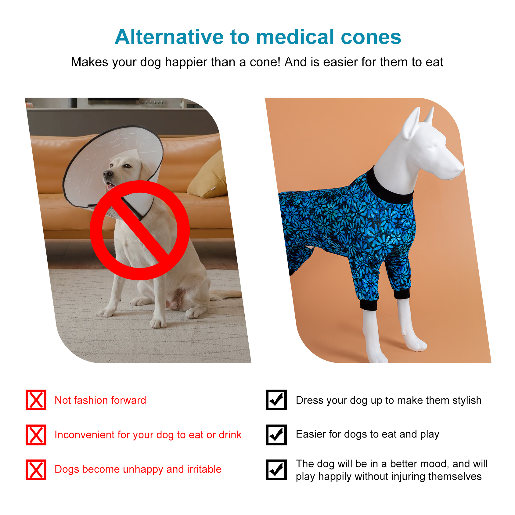 LovinPet Large Dog Pajama - Elegant Blue Floral Pattern