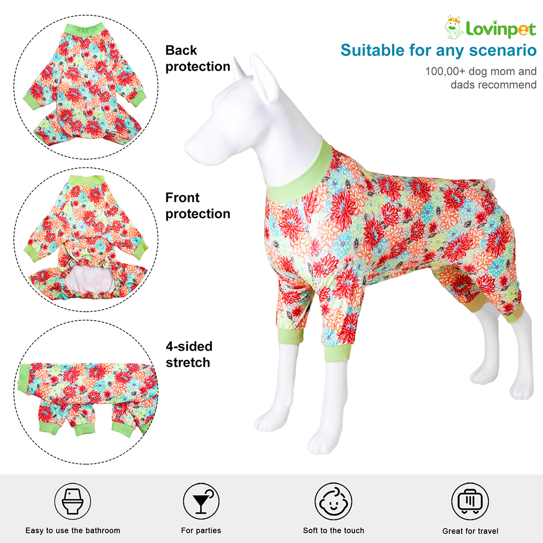 LovinPet Large Dog Jumpsuit Pajama - Vibrant Floral Print Pajamas for Large Dogs