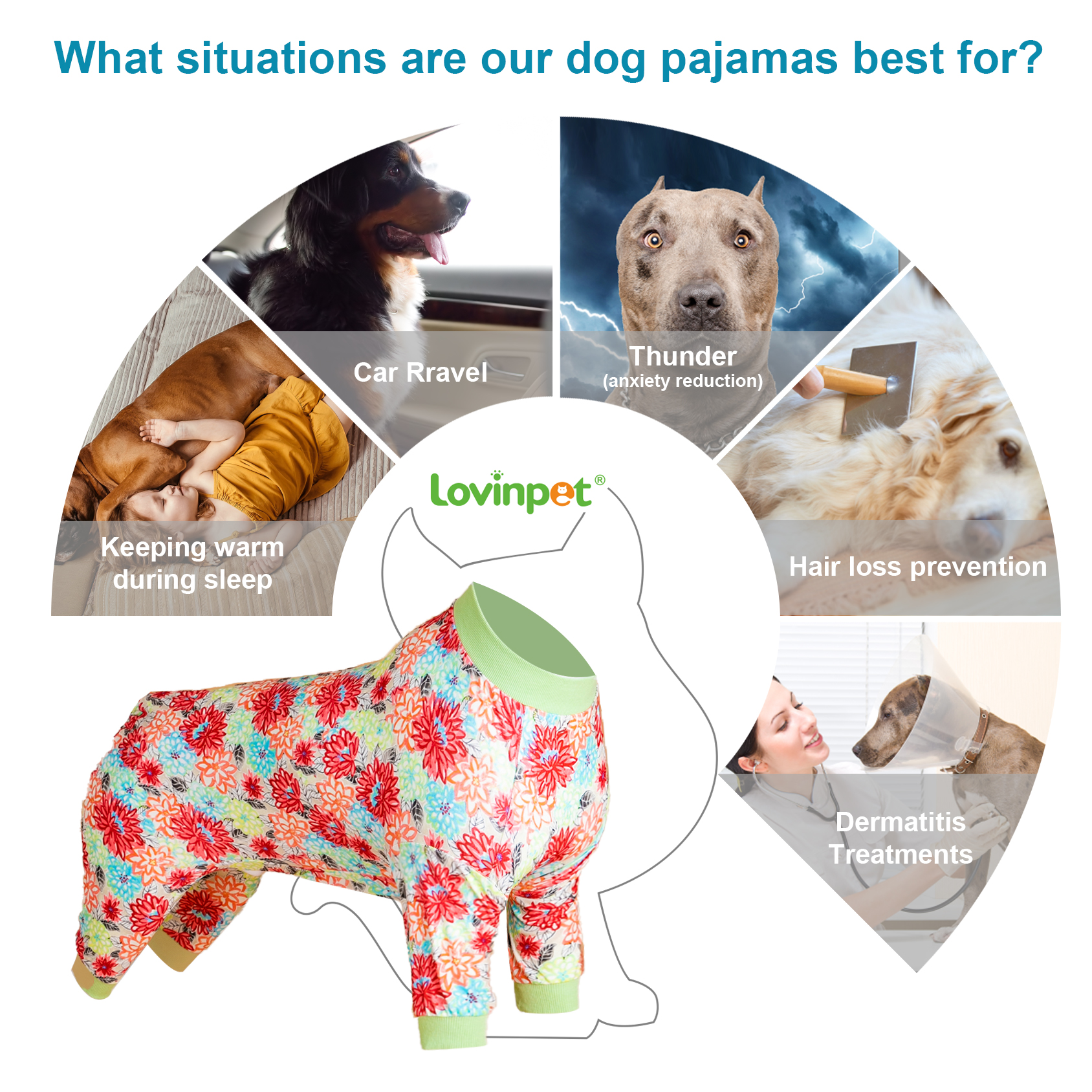 LovinPet Large Dog Jumpsuit Pajama - Vibrant Floral Print Pajamas for Large Dogs