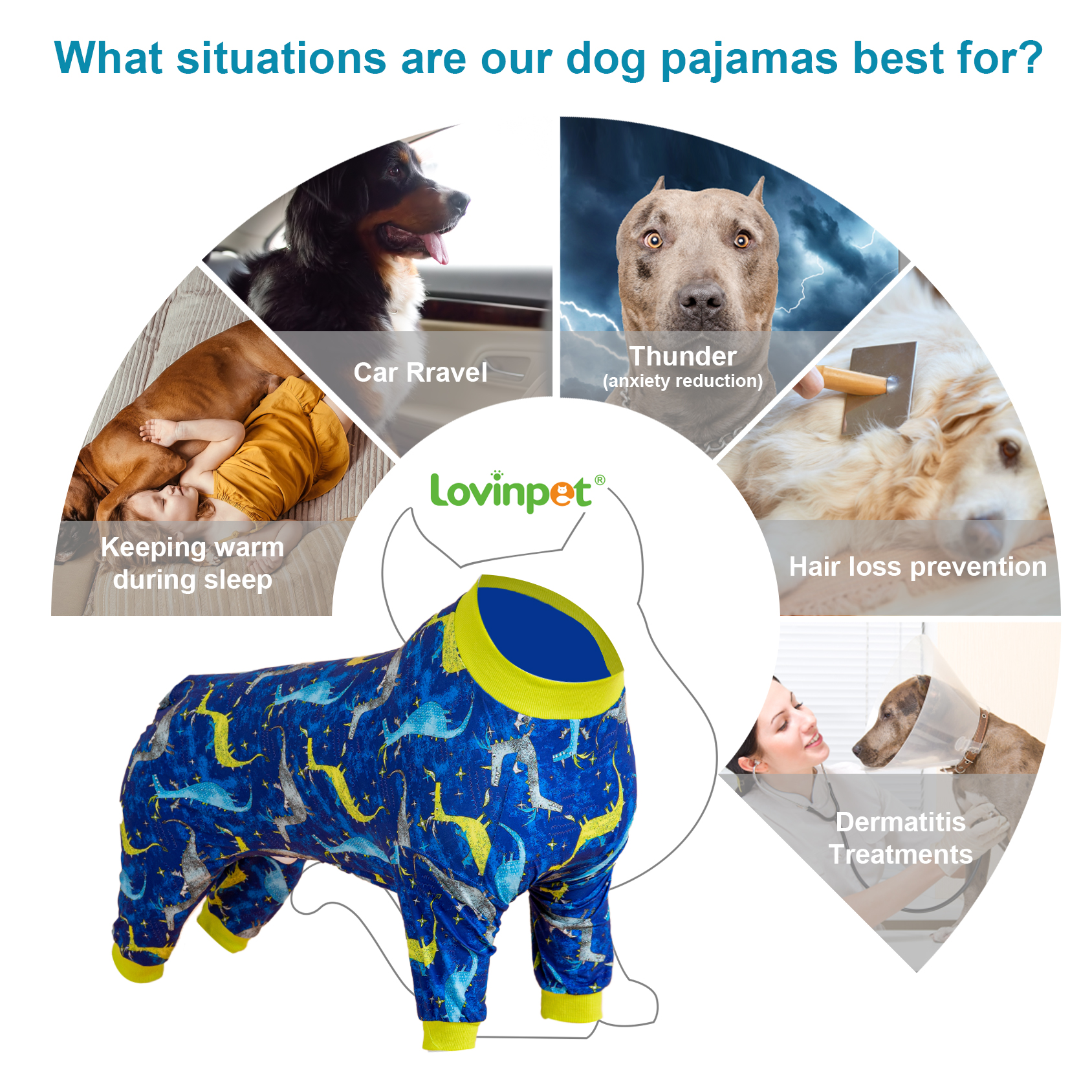 LovinPet Large Dog Pajama - Seahorse and Ocean Print Pajamas for Large Dogs