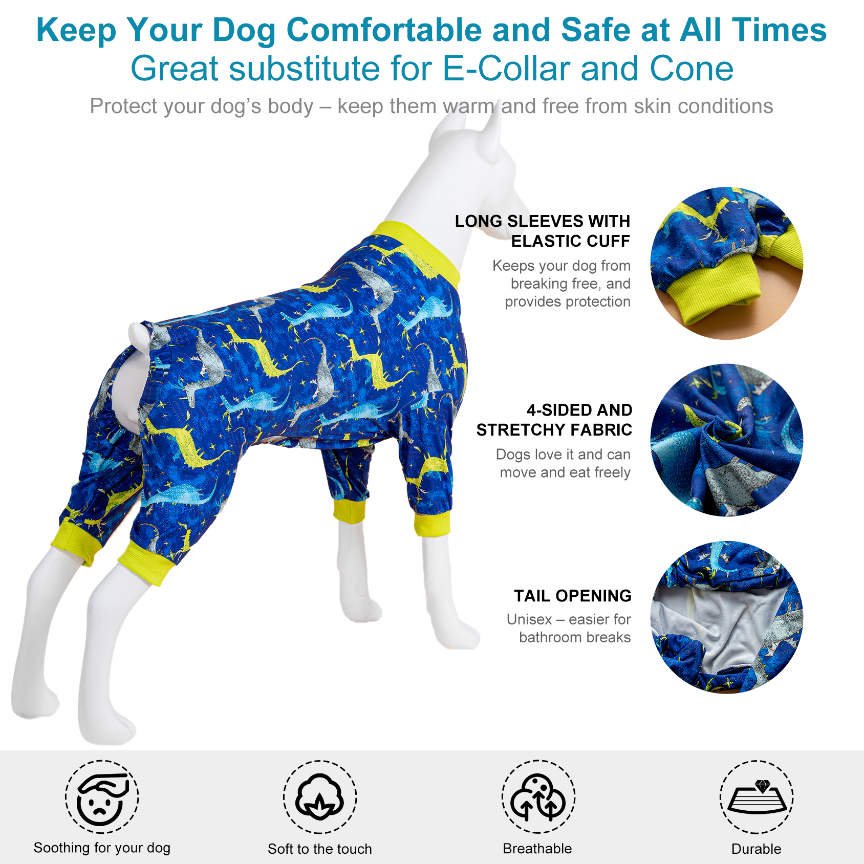 LovinPet Large Dog Pajama - Seahorse and Ocean Print Pajamas for Large Dogs