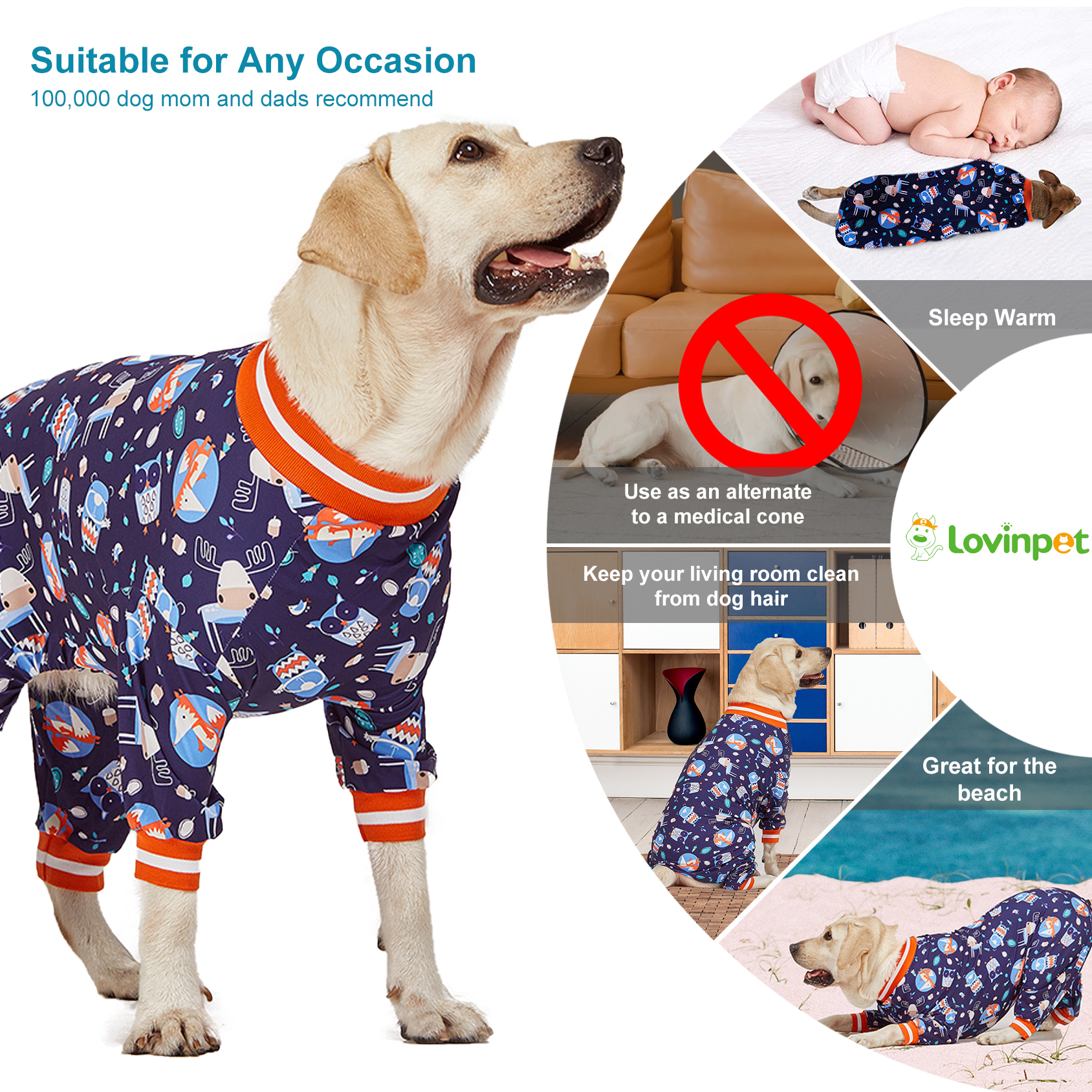 LovinPet Large Dog Pajama - Bear and Camping Adventure Design