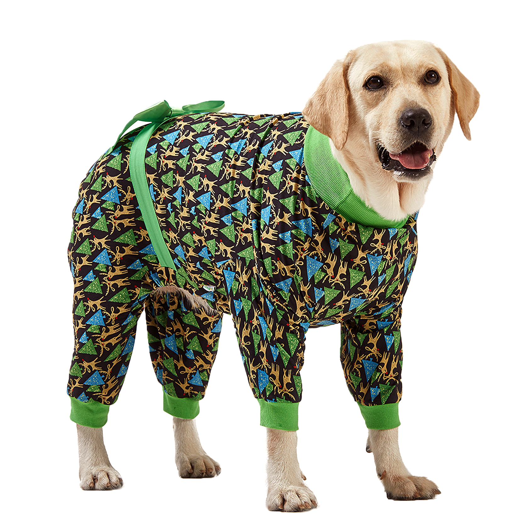 LovinPet Large Dog Pajamas Onesie - Green Christmas Tree Design for Big Breeds