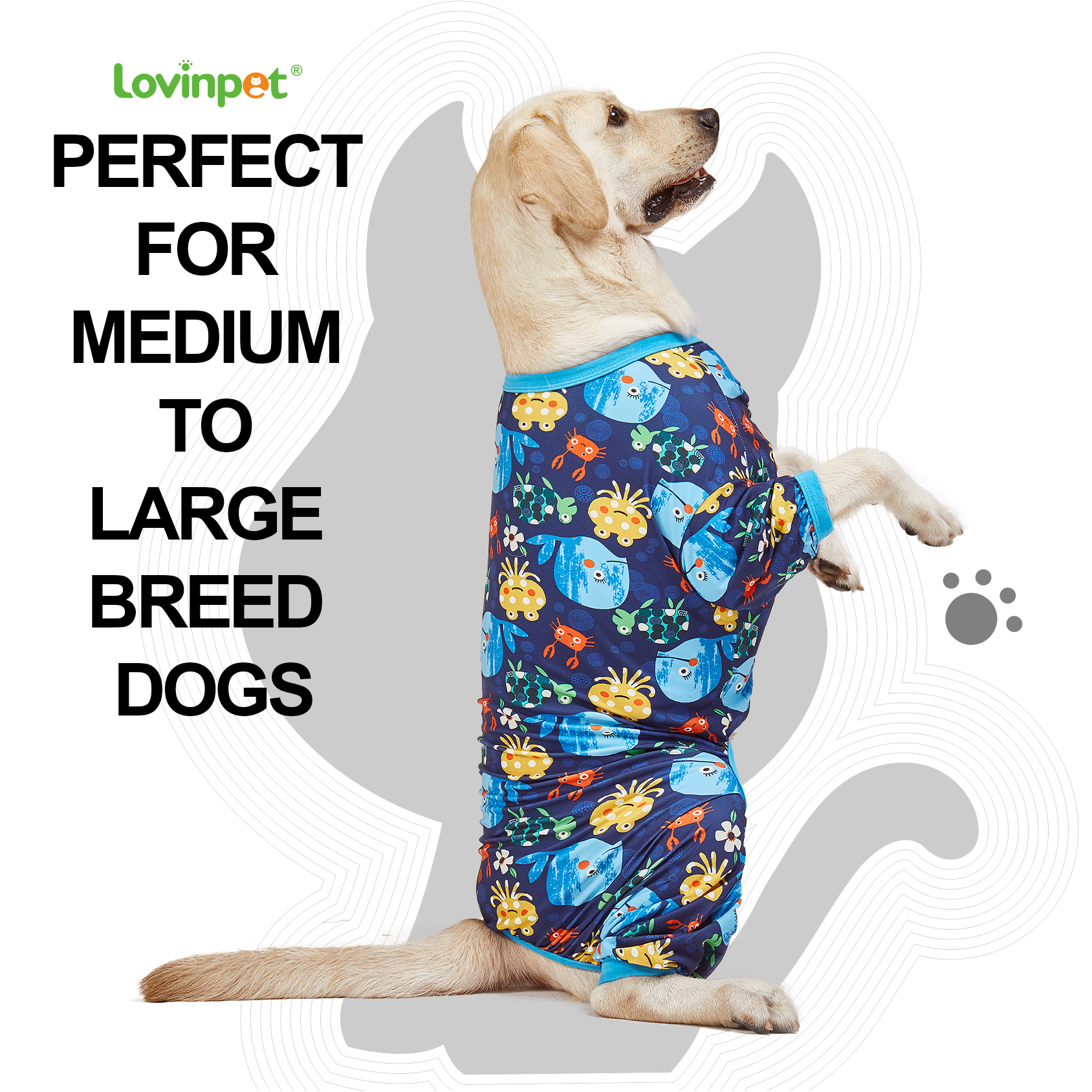 LovinPet Big Dog Pajama Onesie - Marine Blue