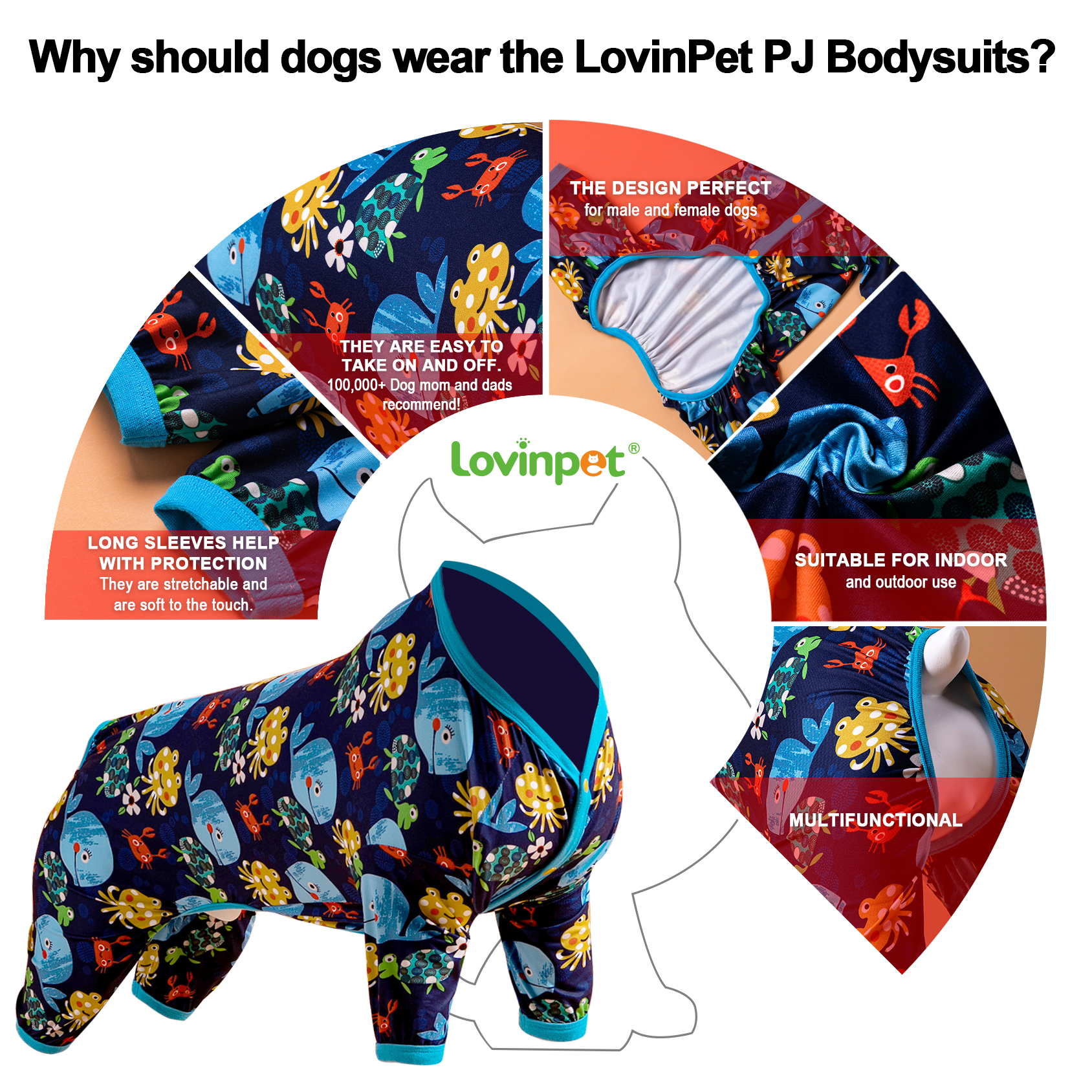 LovinPet Big Dog Pajama Onesie - Marine Blue