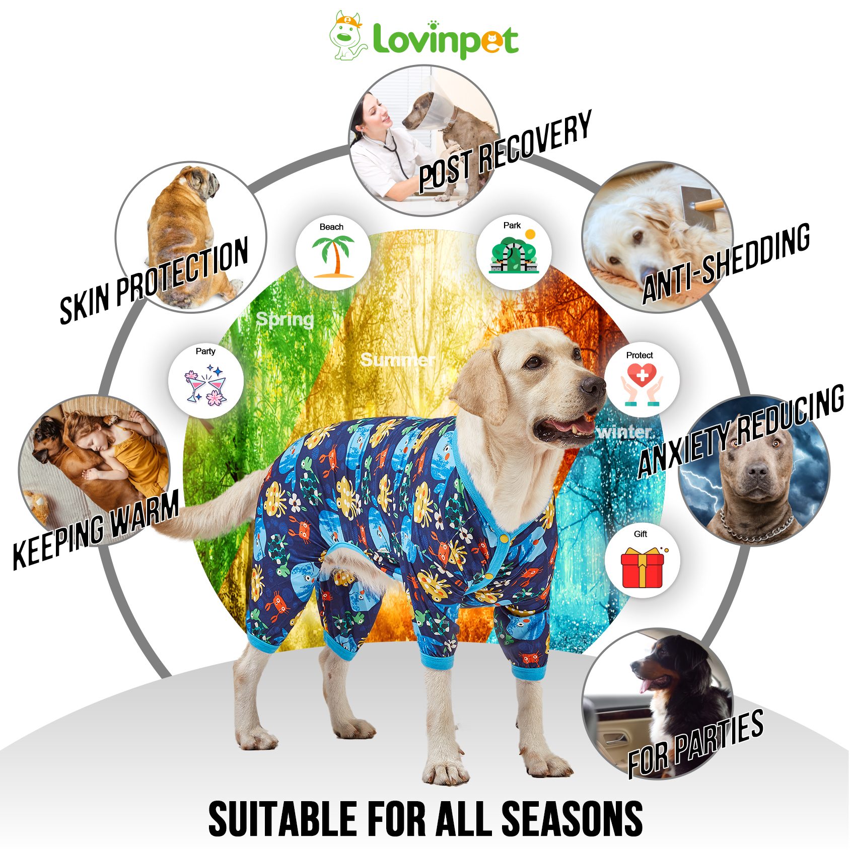 LovinPet Big Dog Pajama Onesie - Marine Blue