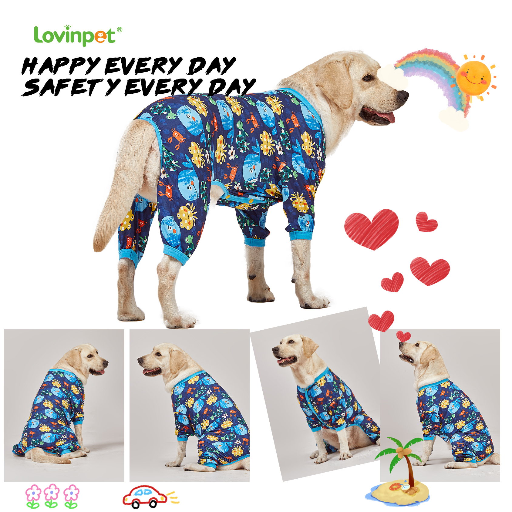 LovinPet Big Dog Pajama Onesie - Marine Blue