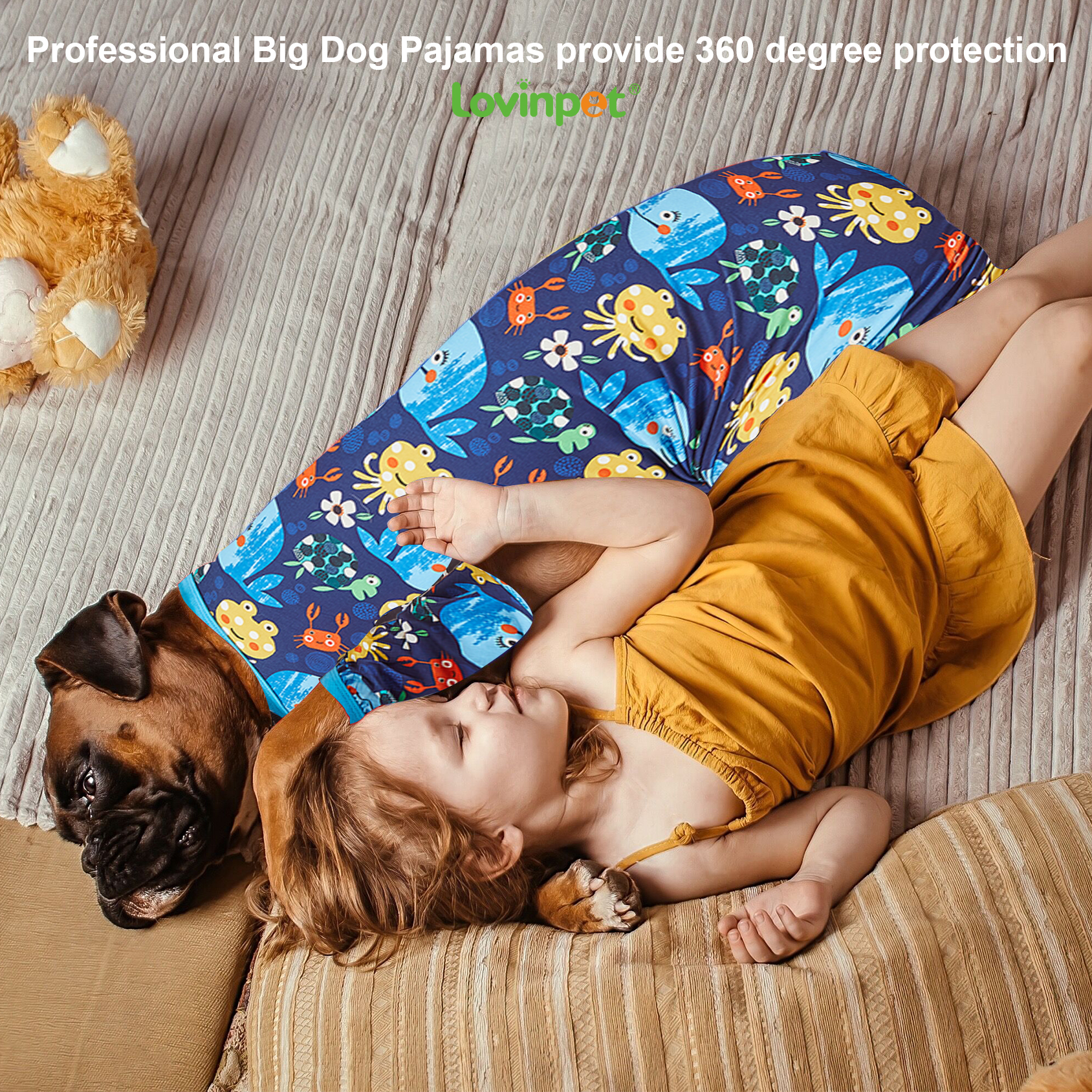 LovinPet Big Dog Pajama Onesie - Marine Blue