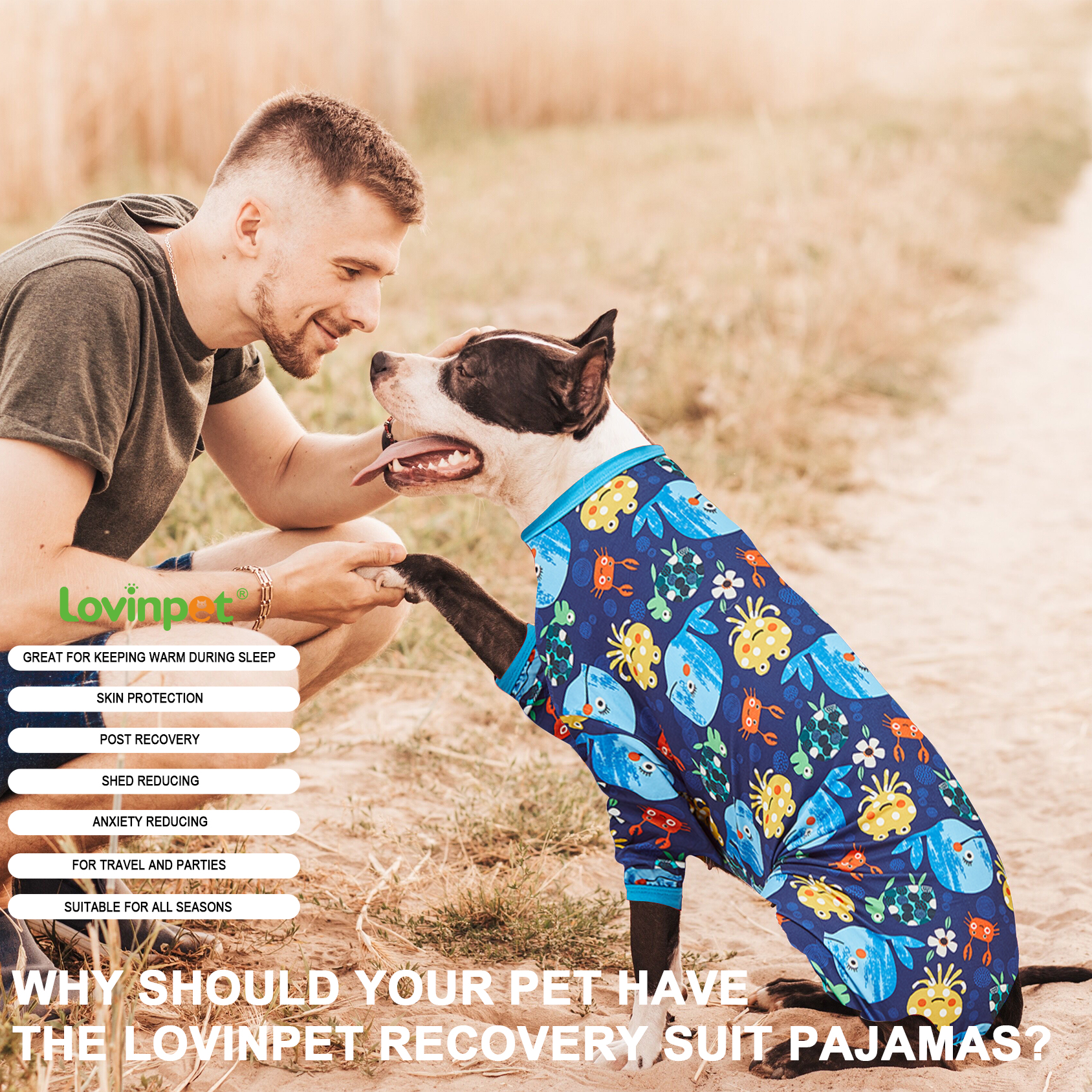 LovinPet Big Dog Pajama Onesie - Marine Blue